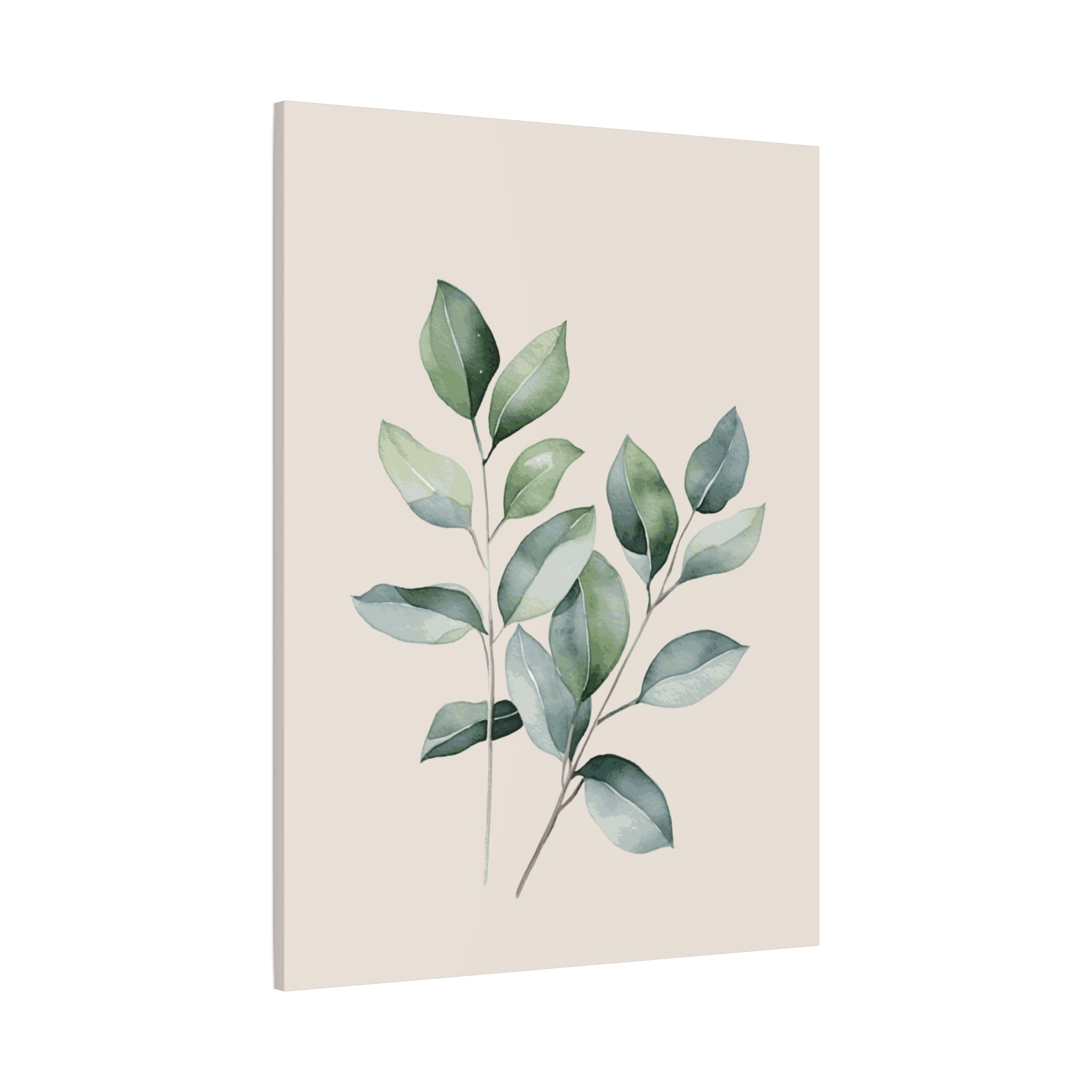 Botanical Watercolor Canvas Print — Sage Green Leaf Wall Art (Matte Stretched)