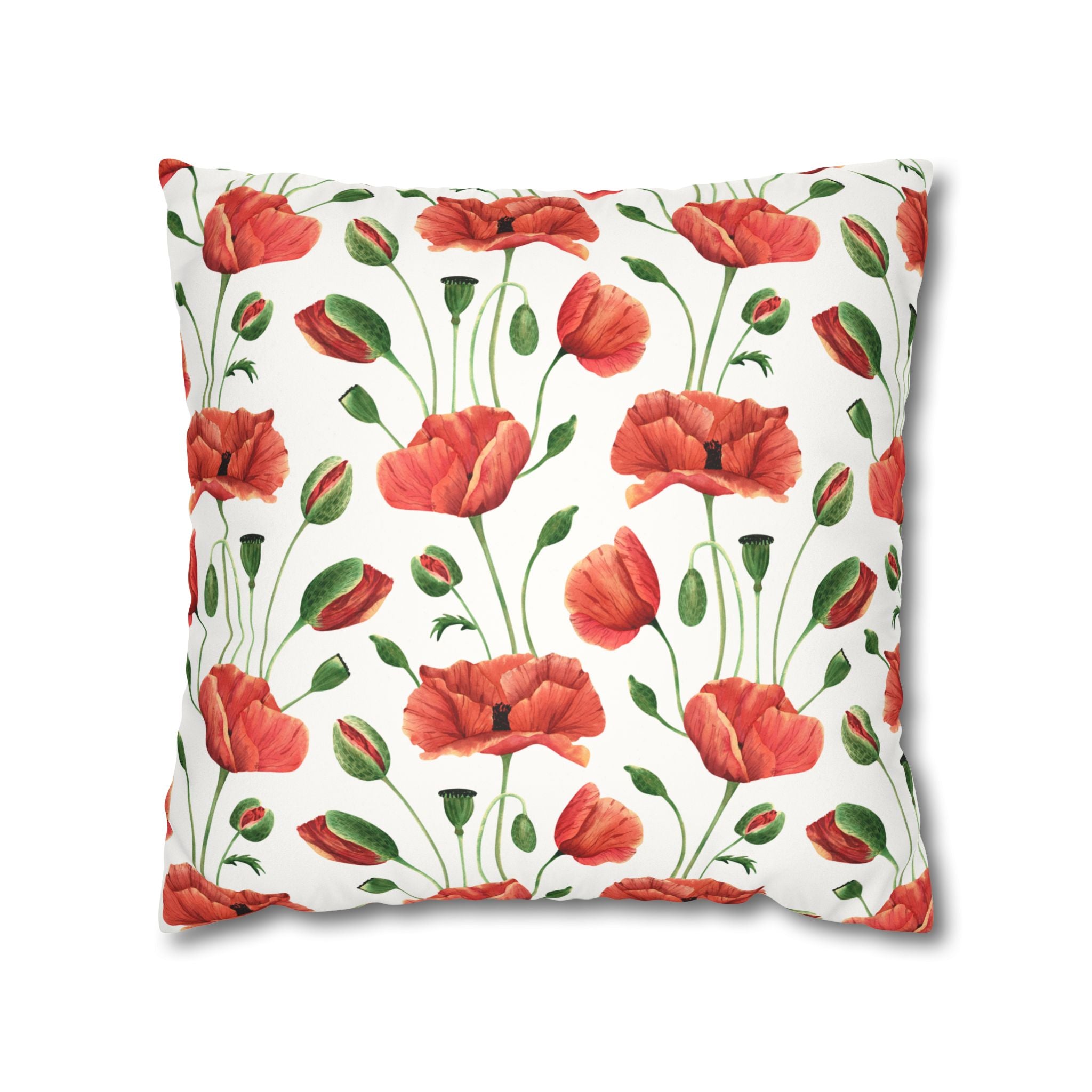 Poppy Floral Faux Suede Square Pillowcase
