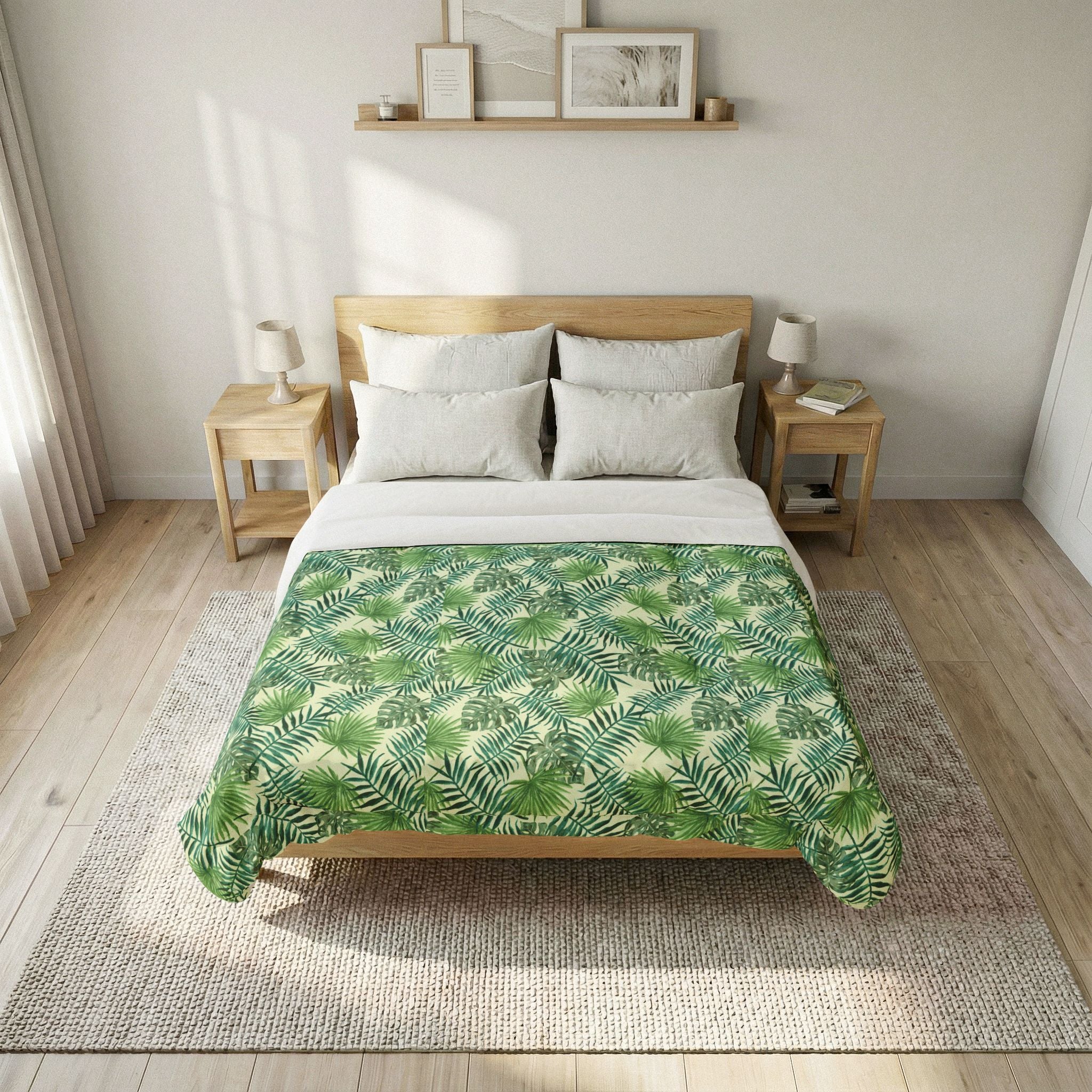 Palm Leaf Botanical Cotton Comforter — Tropical Leaf Print Bedding