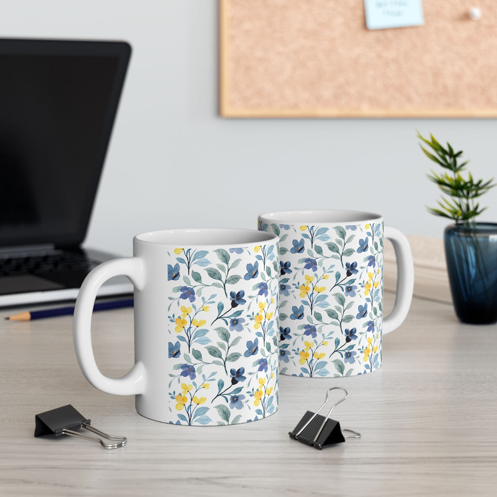 Blue & Yellow Floral Ceramic Mug — 11oz/15oz