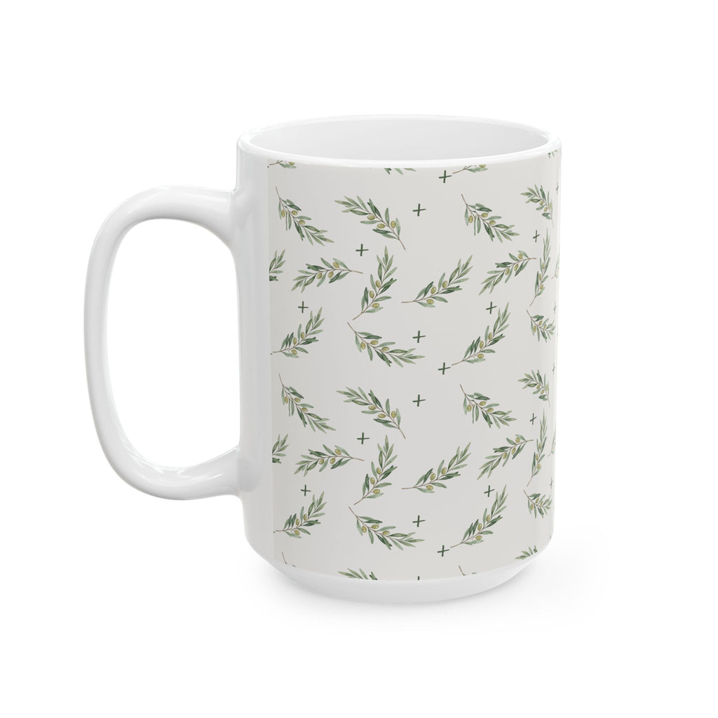 Olive Leaf Pattern Ceramic Mug — 11oz & 15oz Coffee Cup