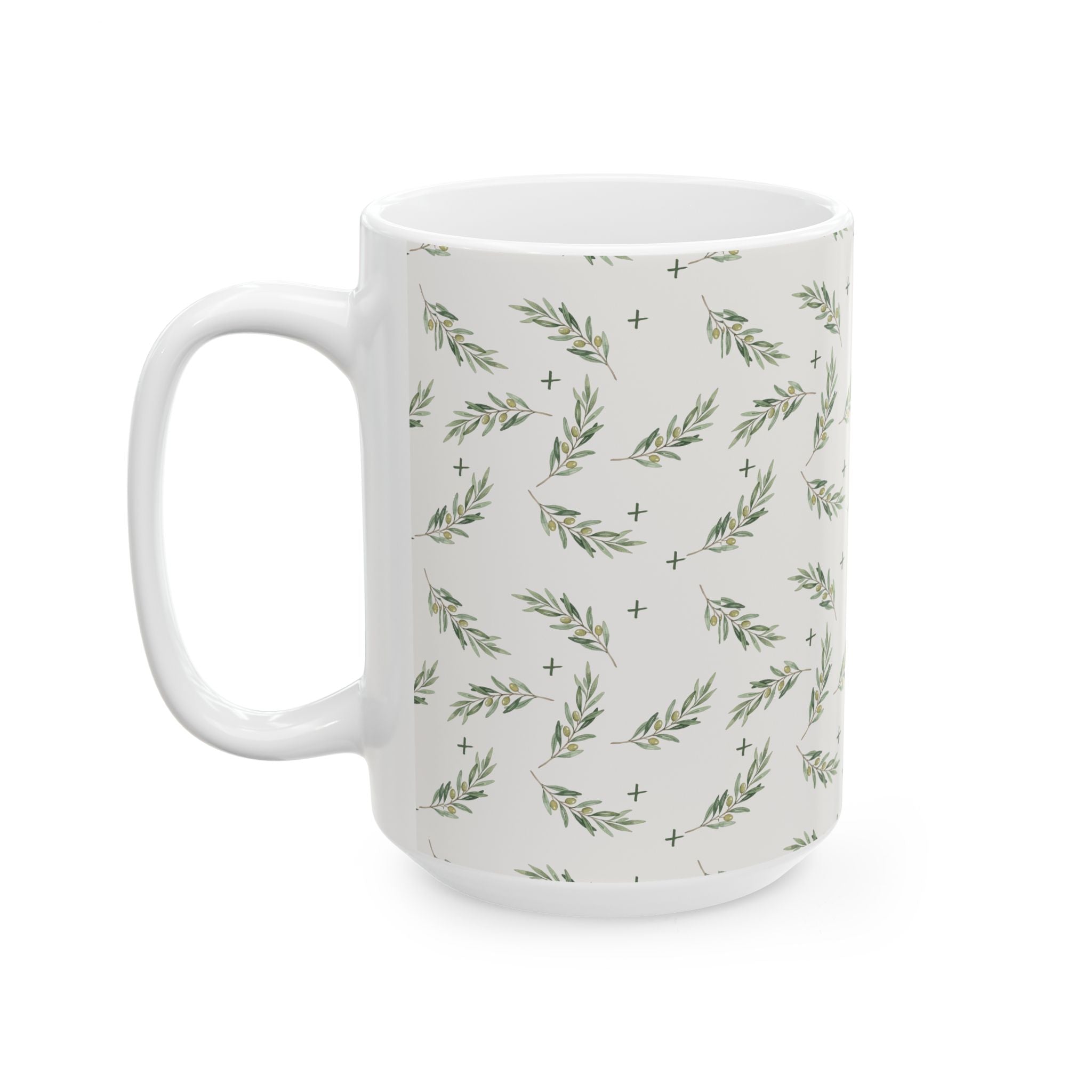 Olive Leaf Pattern Ceramic Mug — 11oz & 15oz Coffee Cup