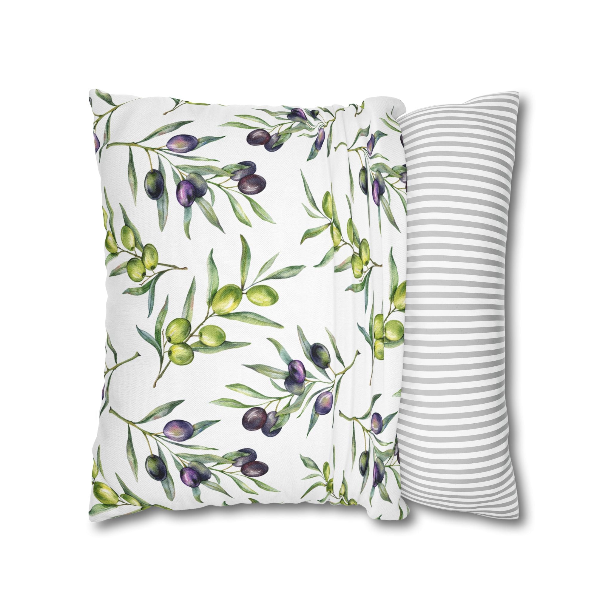 Olive Branch Decorative Pillowcase - Watercolor Mediterranean Throw Pillow Cover