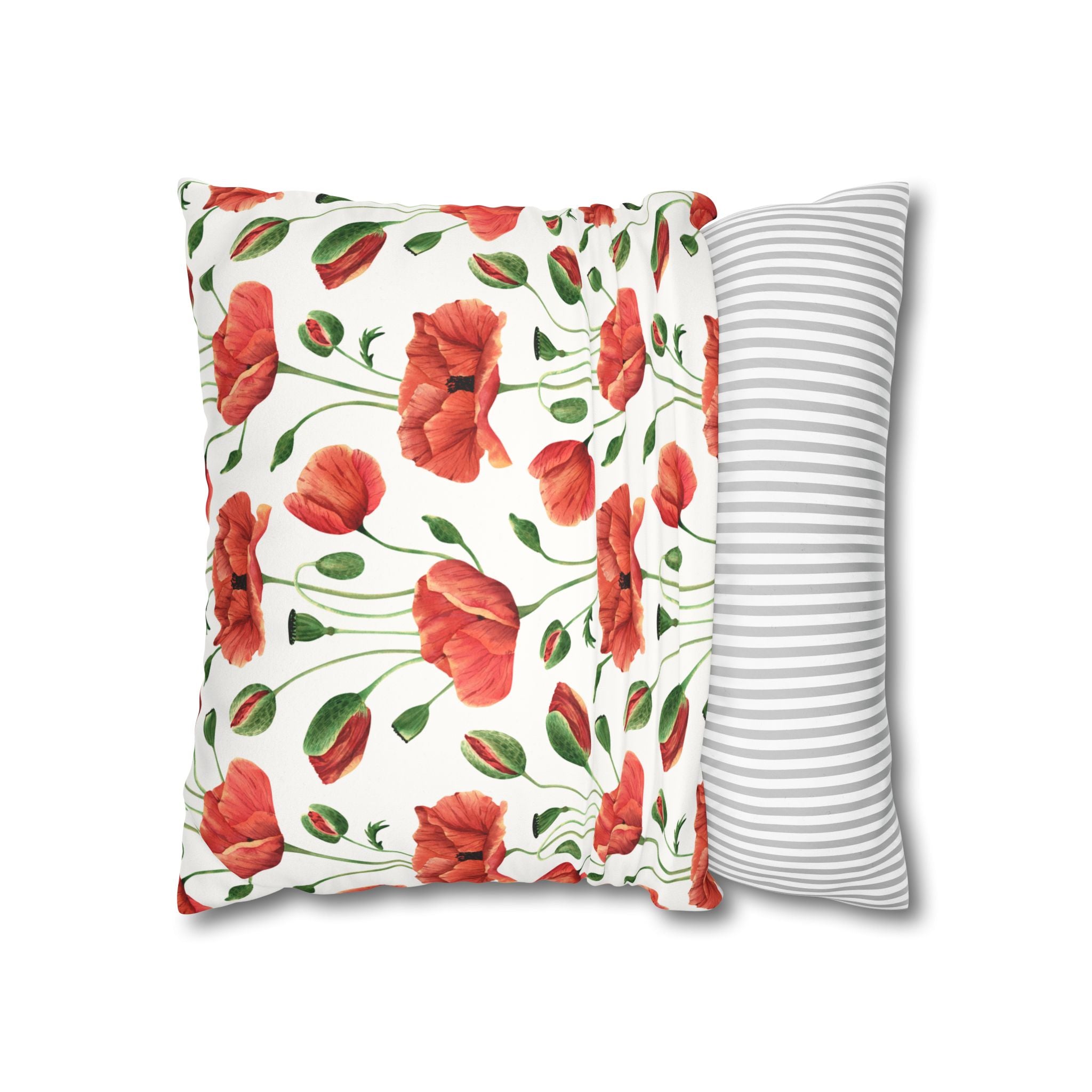 Poppy Floral Faux Suede Square Pillowcase