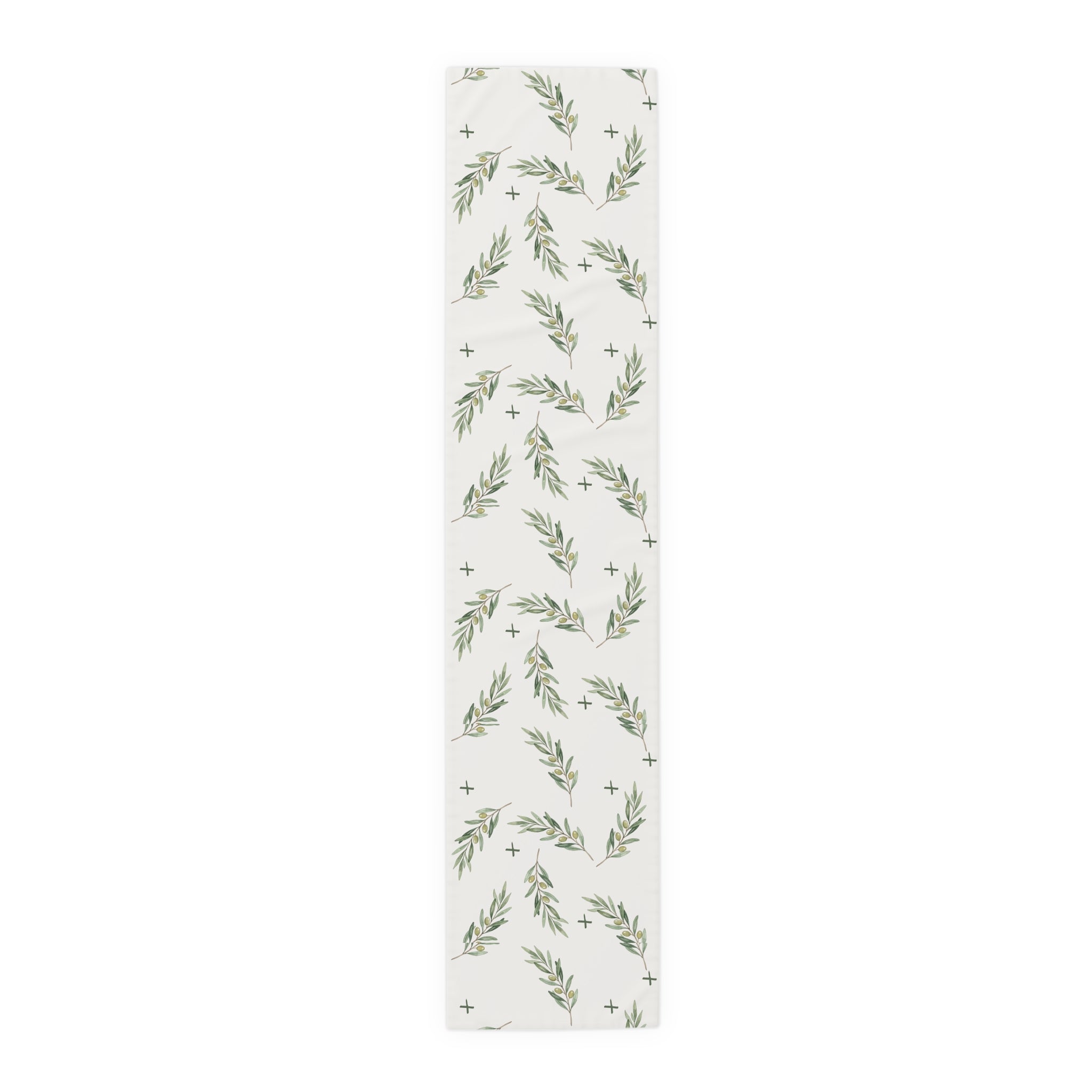 Olive Branch Cotton-Poly Table Runner — Rustic Mediterranean Dining Decor
