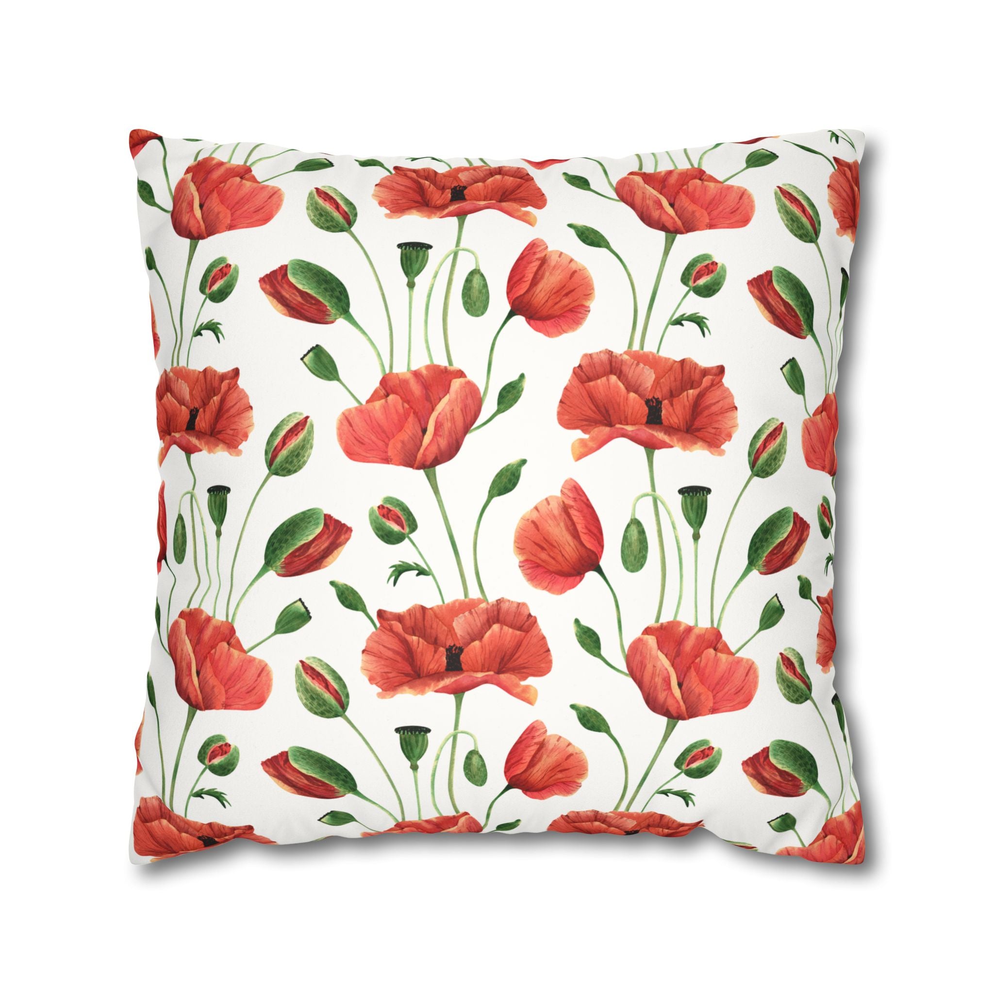 Poppy Floral Faux Suede Square Pillowcase