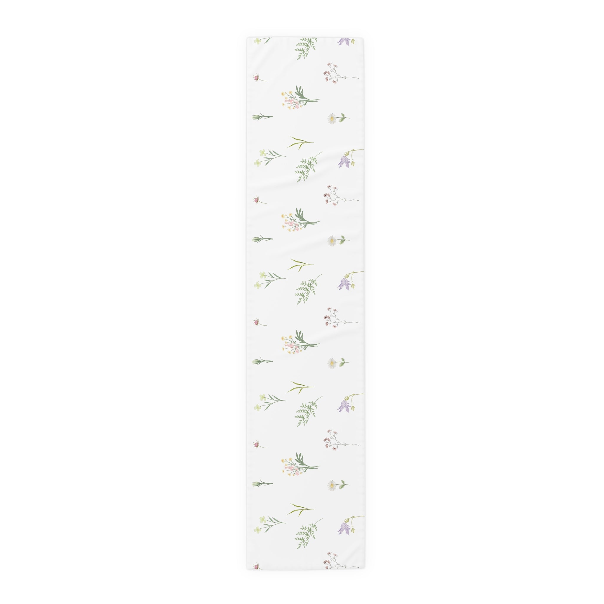 Botanical Spring Table Runner — Delicate Wildflower Print Cotton-Poly Table Runner