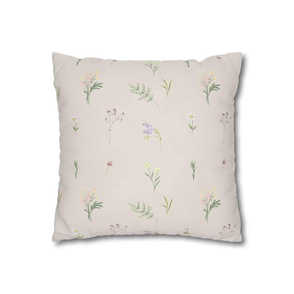 Cottage Wildflowers Square Poly Canvas Pillowcase — Floral Country Throw Pillow