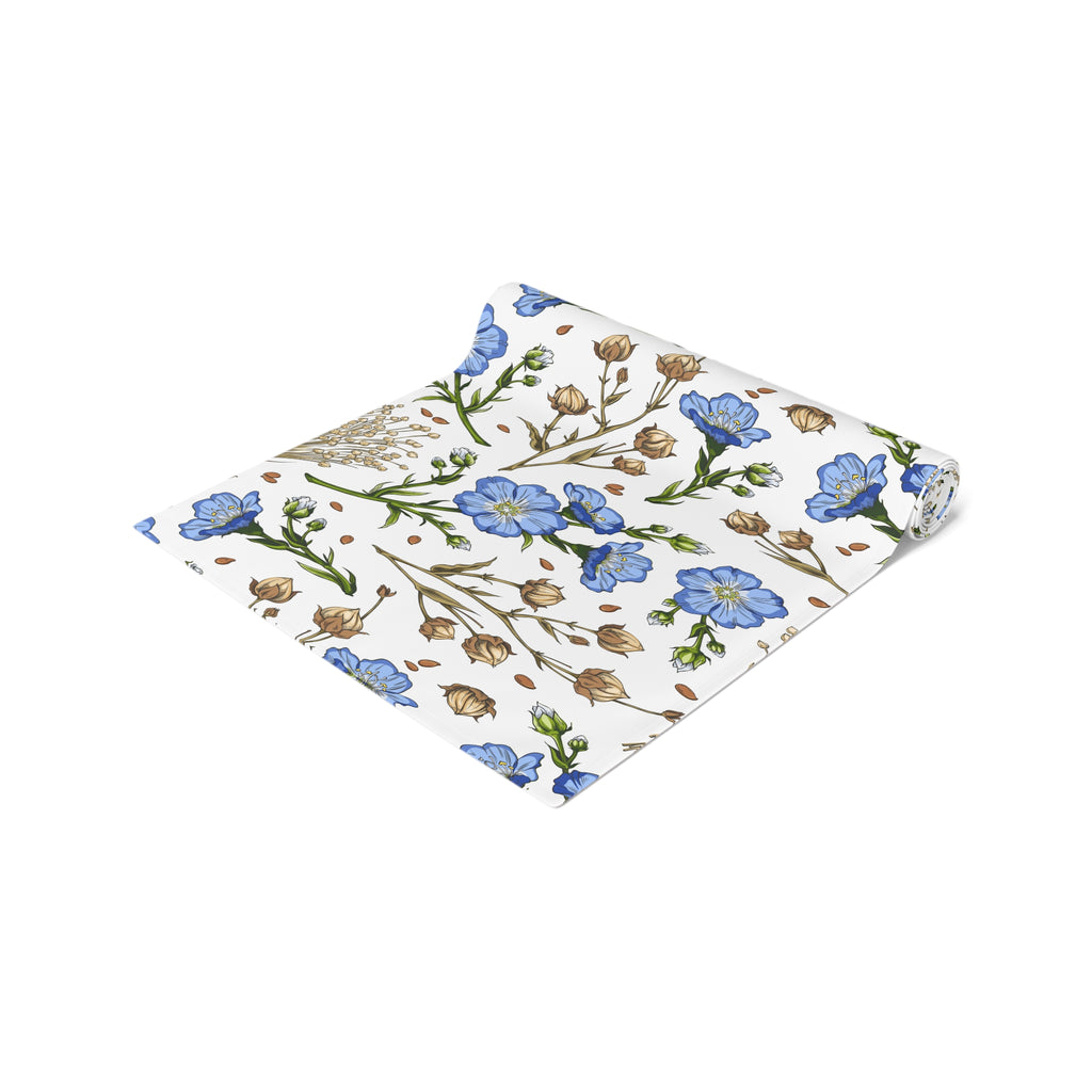 Blue Wildflower Table Runner — Floral Cotton-Blend Table Decor for Spring & Everyday