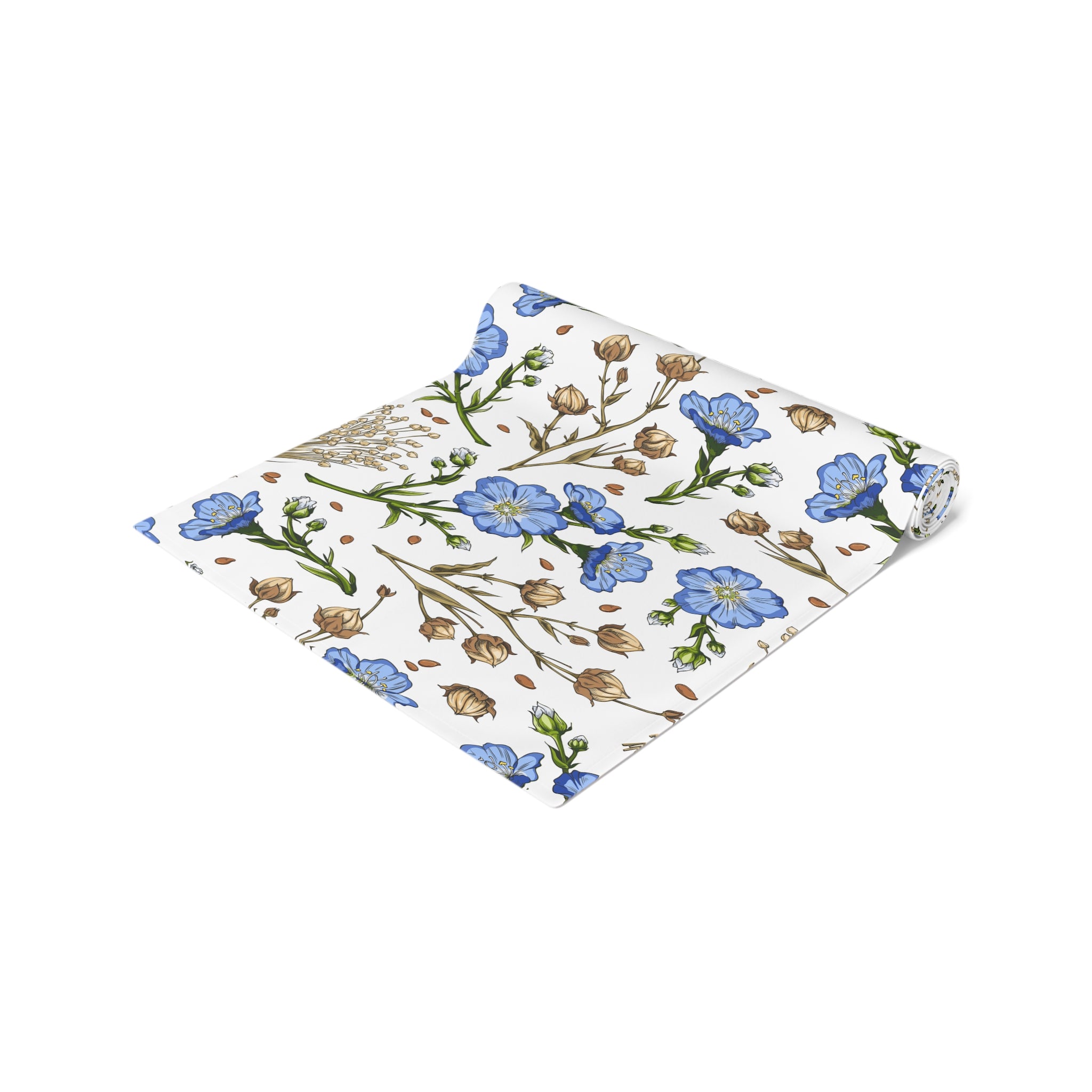 Blue Wildflower Table Runner — Floral Cotton-Blend Table Decor for Spring & Everyday