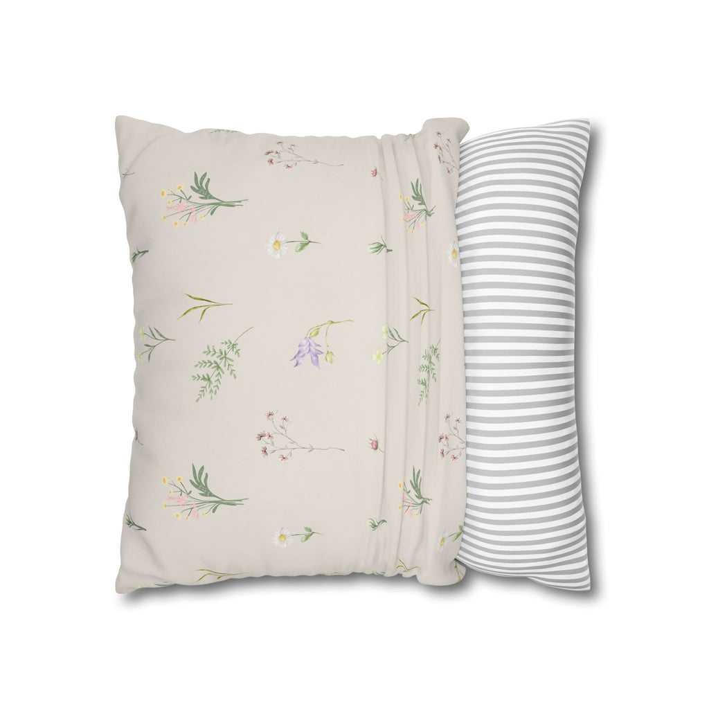 Cottage Wildflowers Square Poly Canvas Pillowcase — Floral Country Throw Pillow