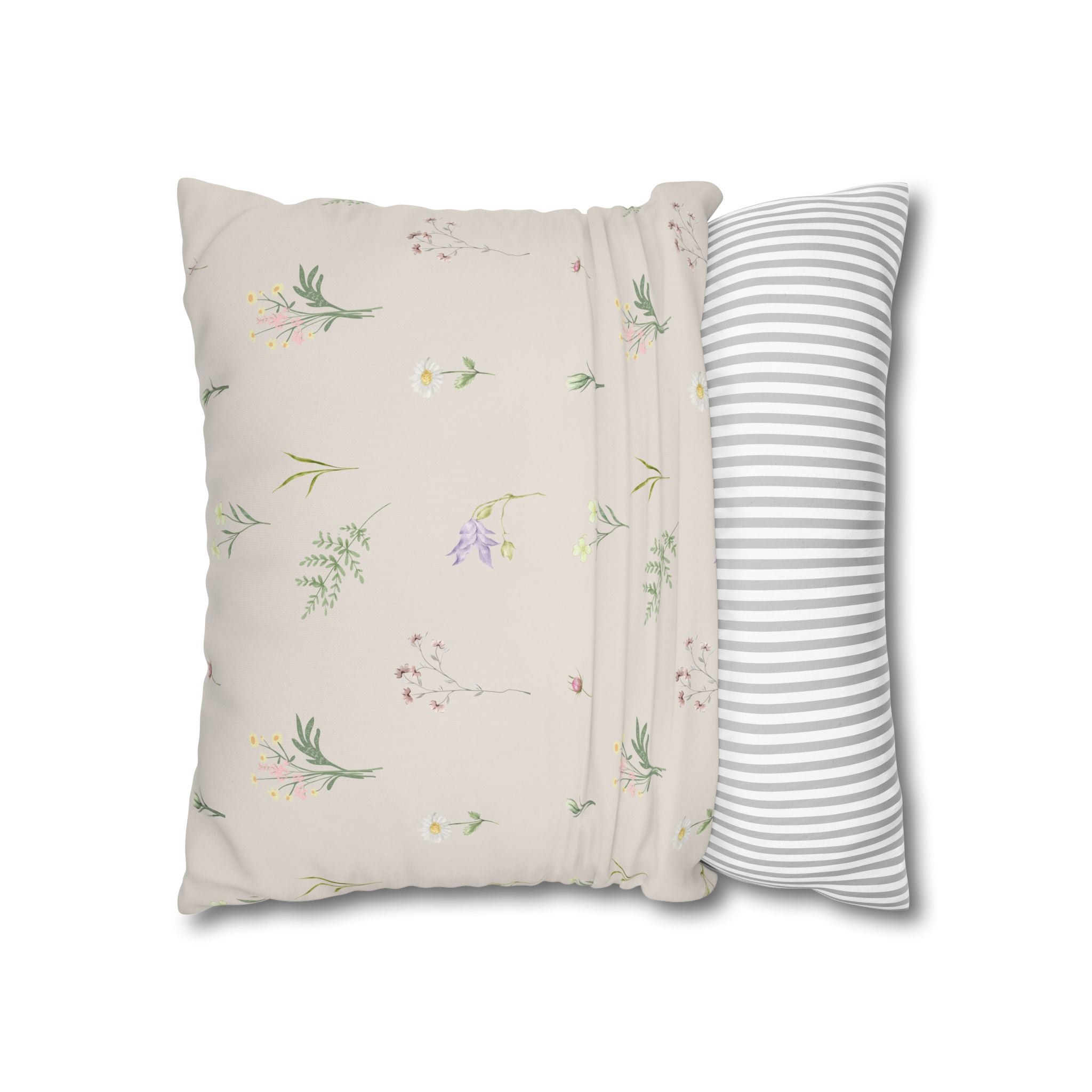 Cottage Wildflowers Square Poly Canvas Pillowcase — Floral Country Throw Pillow
