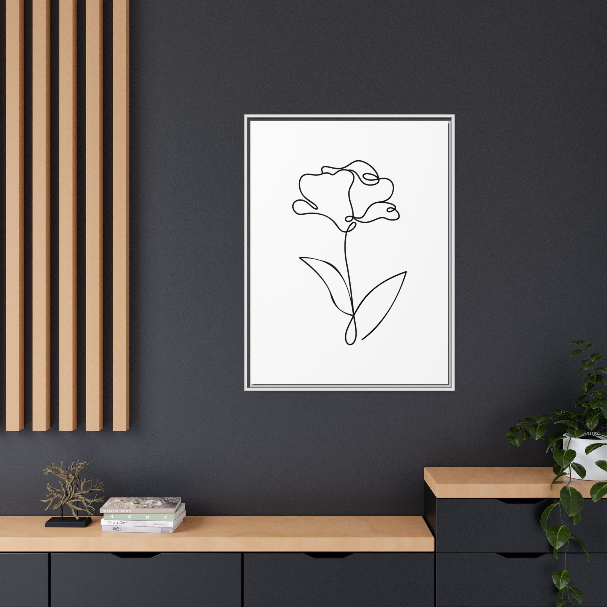 Minimal Line Art Flower Matte Canvas Framed Print