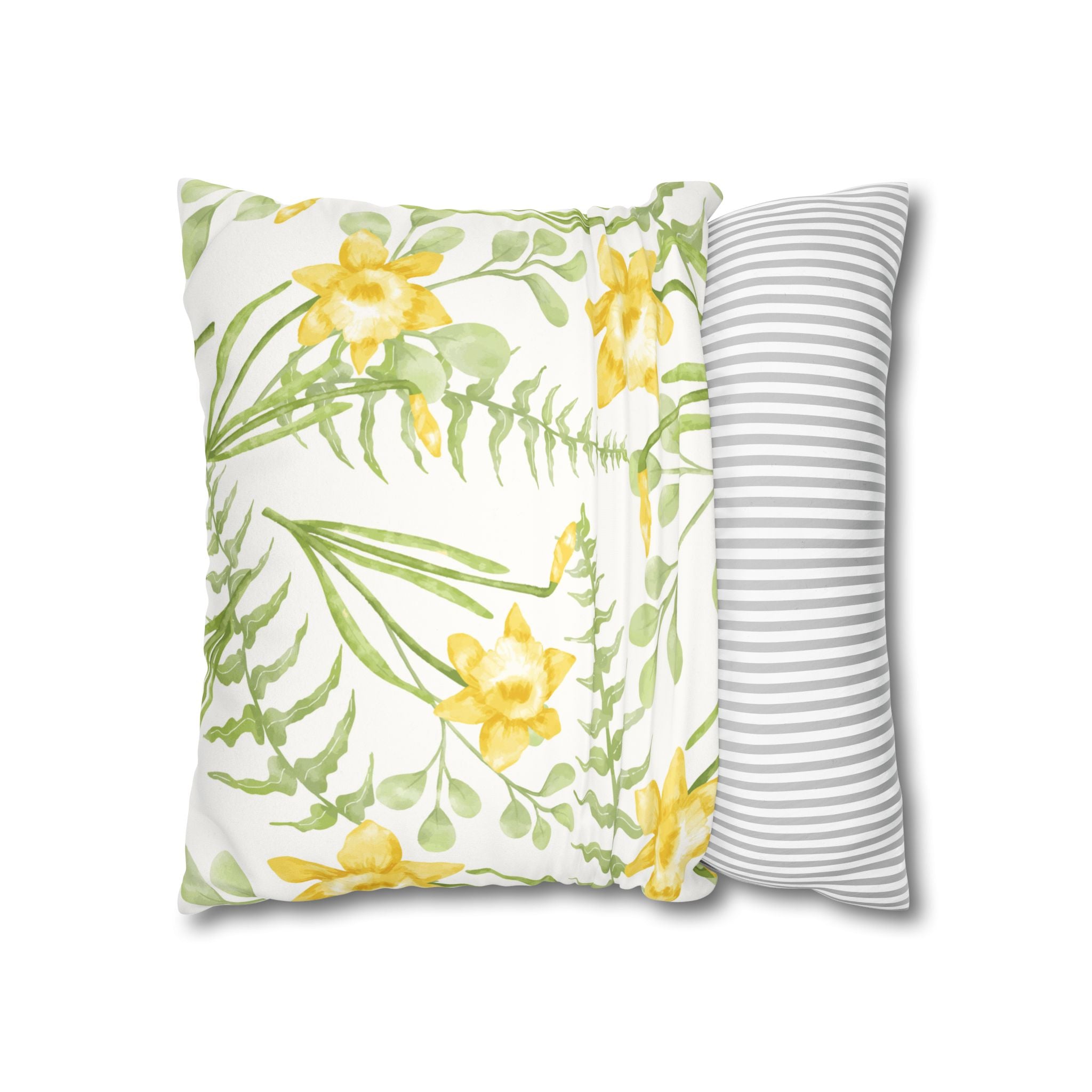 Daffodil Floral Faux Suede Square Pillowcase