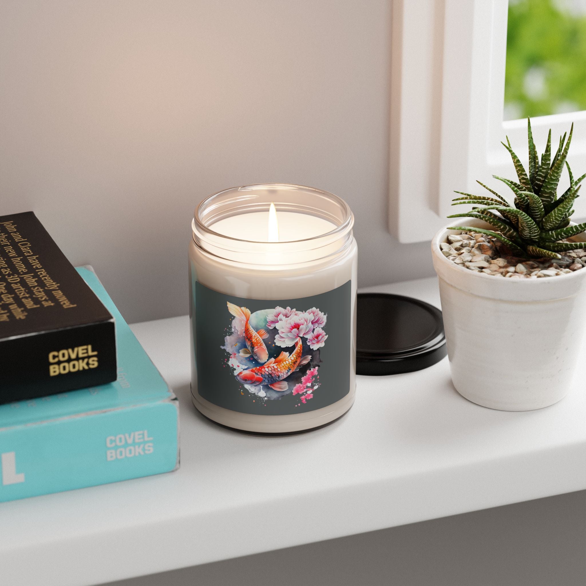 Koi Fish & Floral Scented Soy Candle — 9oz Aromatherapy Candle