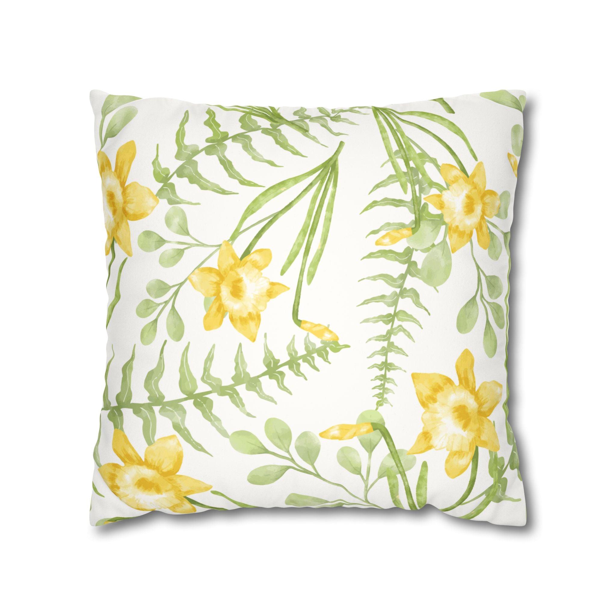 Daffodil Floral Faux Suede Square Pillowcase