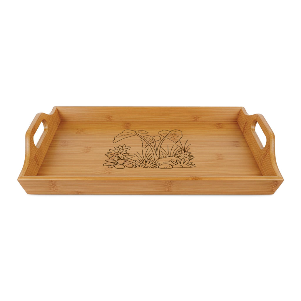 Engraved Bamboo Serving Tray — Heart Leaf Floral Design