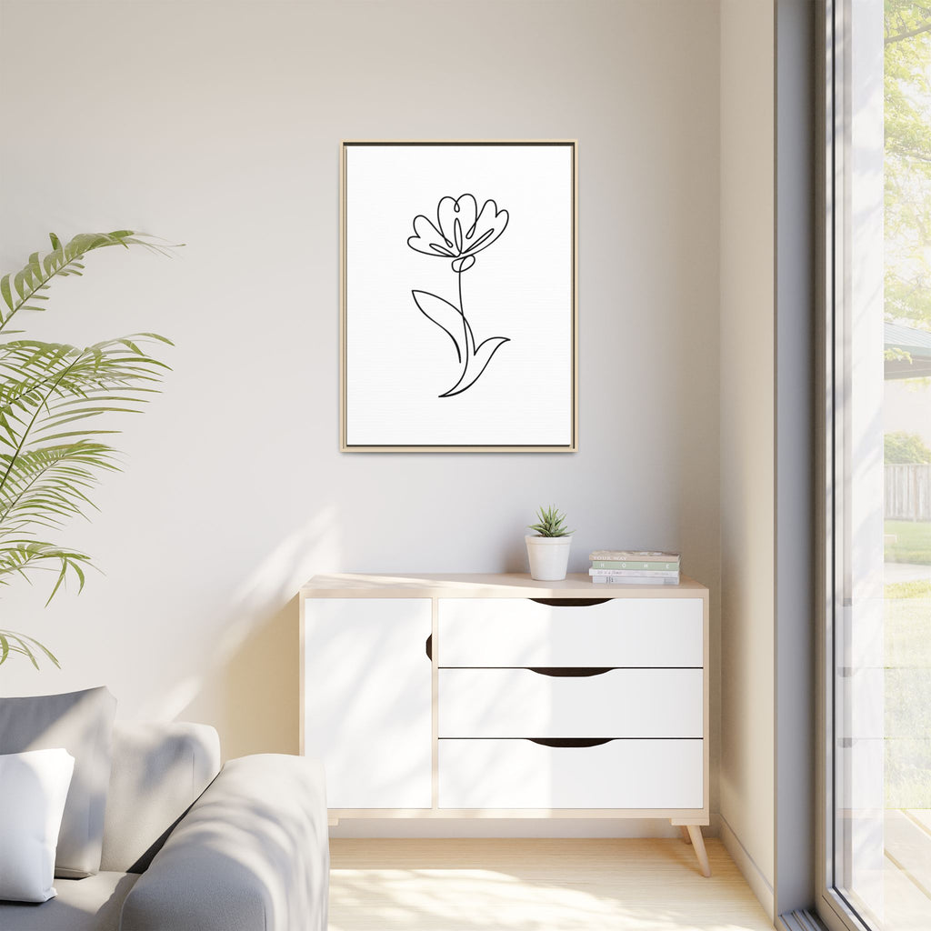 Minimal Floral Line Art Framed Canvas — Matte Multi-Color