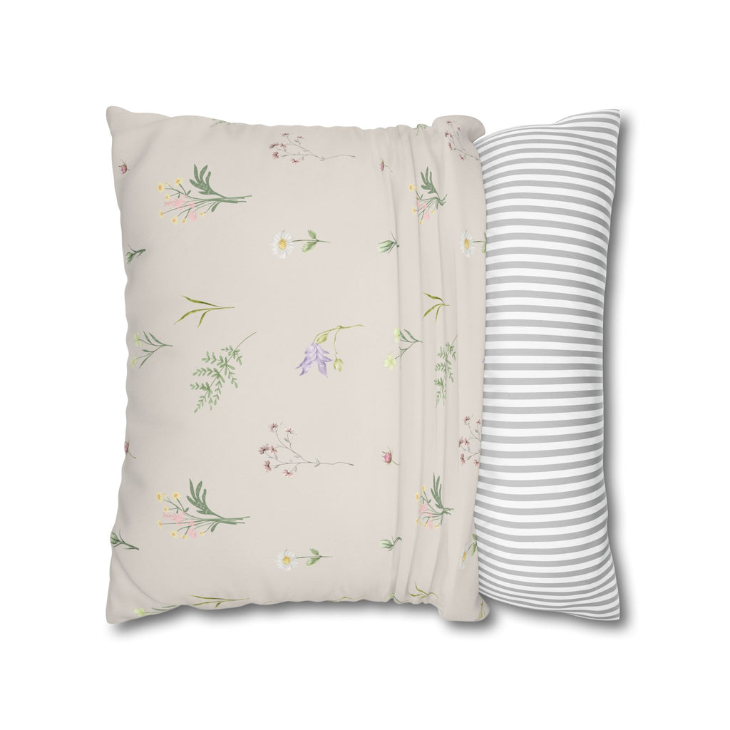 Cottage Wildflowers Square Poly Canvas Pillowcase — Floral Country Throw Pillow
