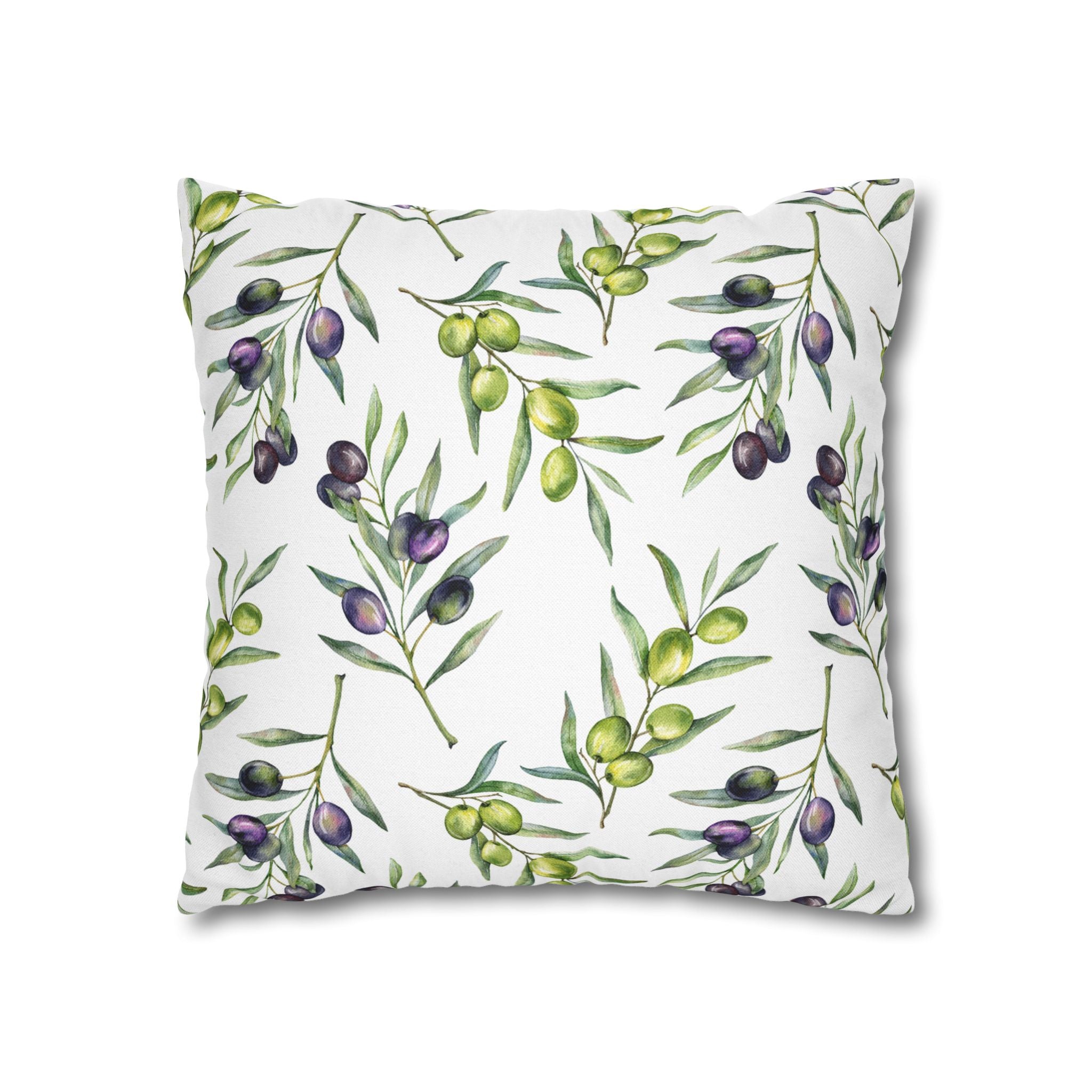 Olive Branch Decorative Pillowcase - Watercolor Mediterranean Throw Pillow Cover
