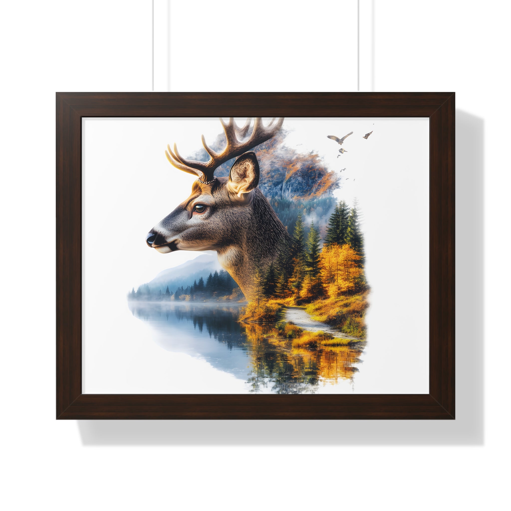 Double Exposure Deer & Forest Framed Poster — Wildlife Wall Art