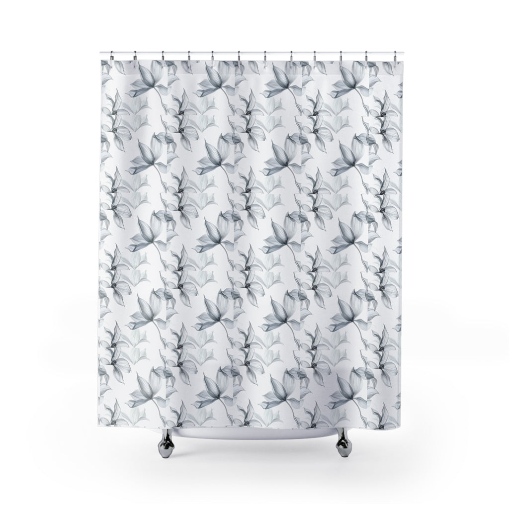 Botanical Shadow Shower Curtain — Monochrome Leaf Pattern for Modern Bathroom