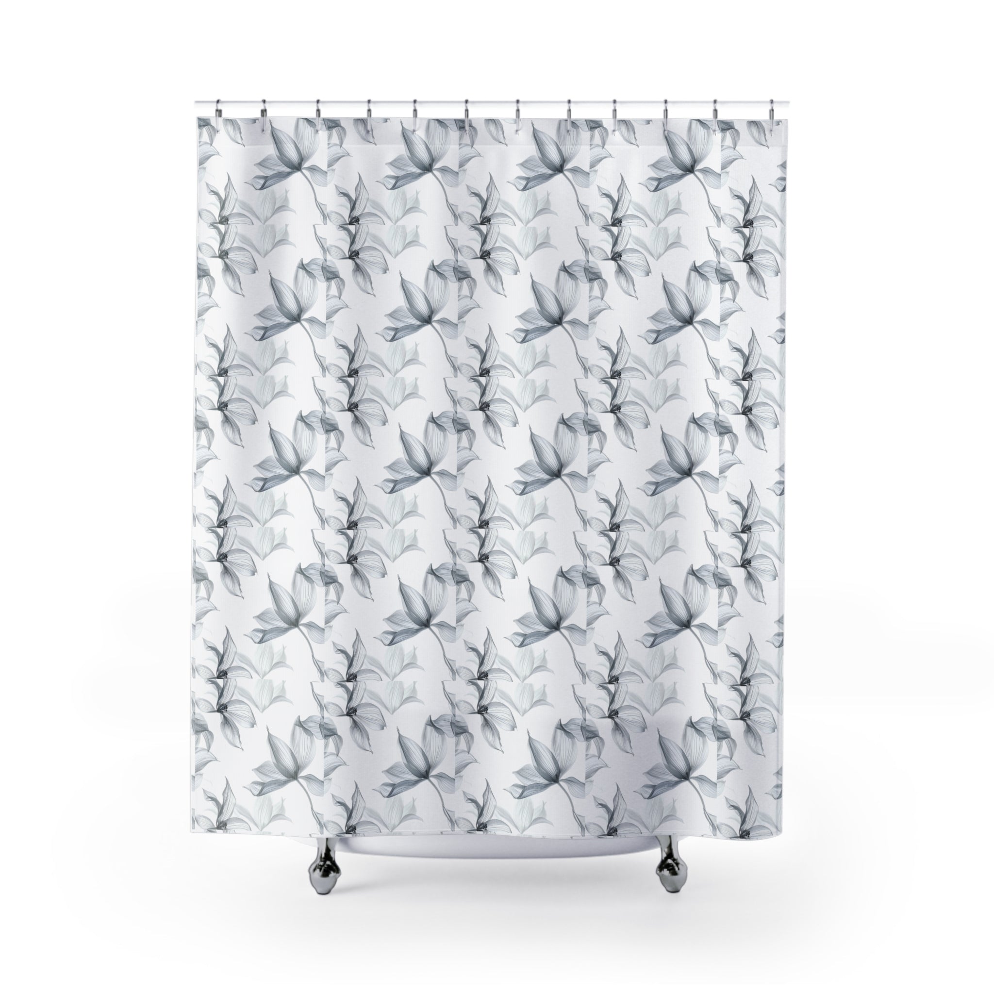 Botanical Shadow Shower Curtain — Monochrome Leaf Pattern for Modern Bathroom