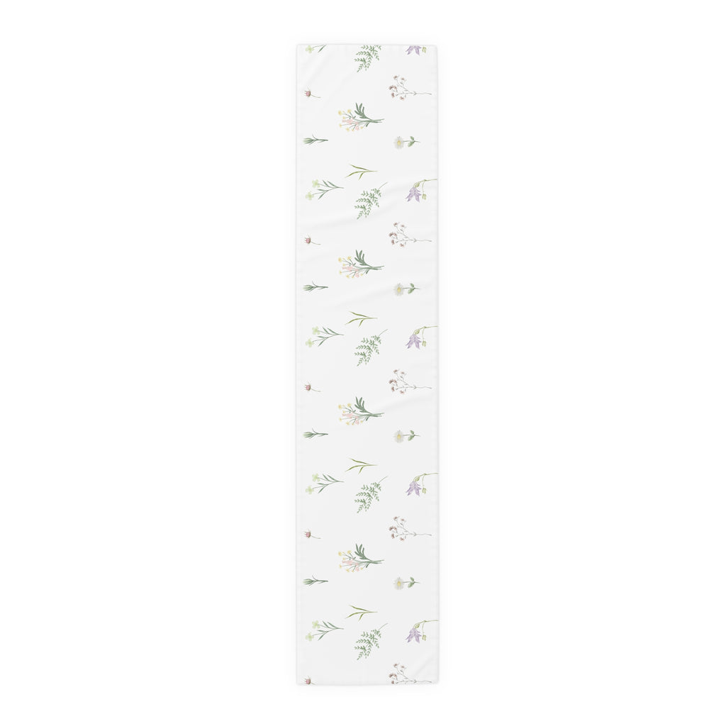 Botanical Spring Table Runner — Delicate Wildflower Print Cotton-Poly Table Runner