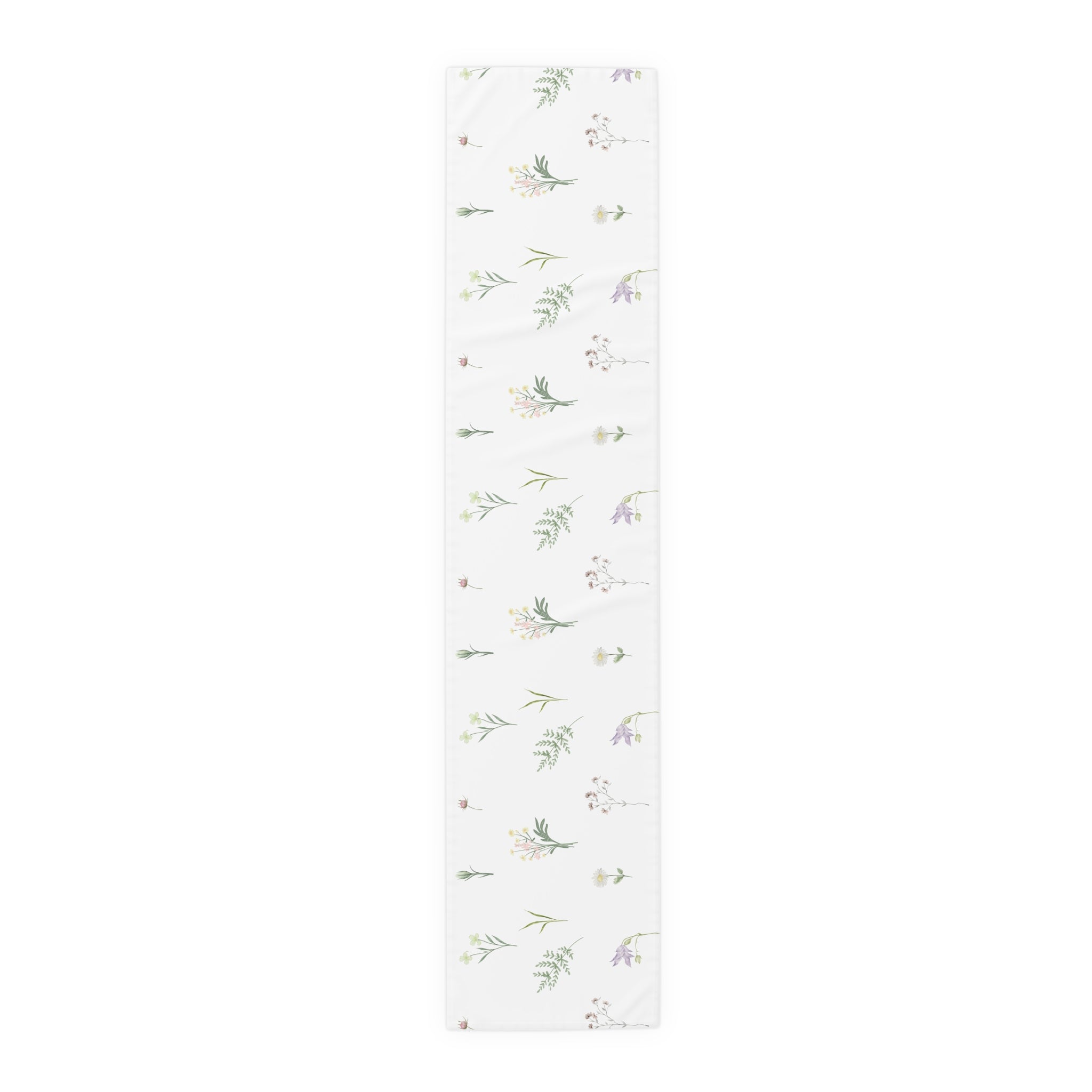 Botanical Spring Table Runner — Delicate Wildflower Print Cotton-Poly Table Runner