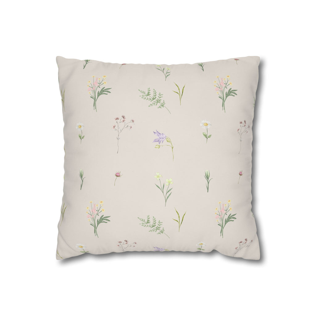 Cottage Wildflowers Square Poly Canvas Pillowcase — Floral Country Throw Pillow