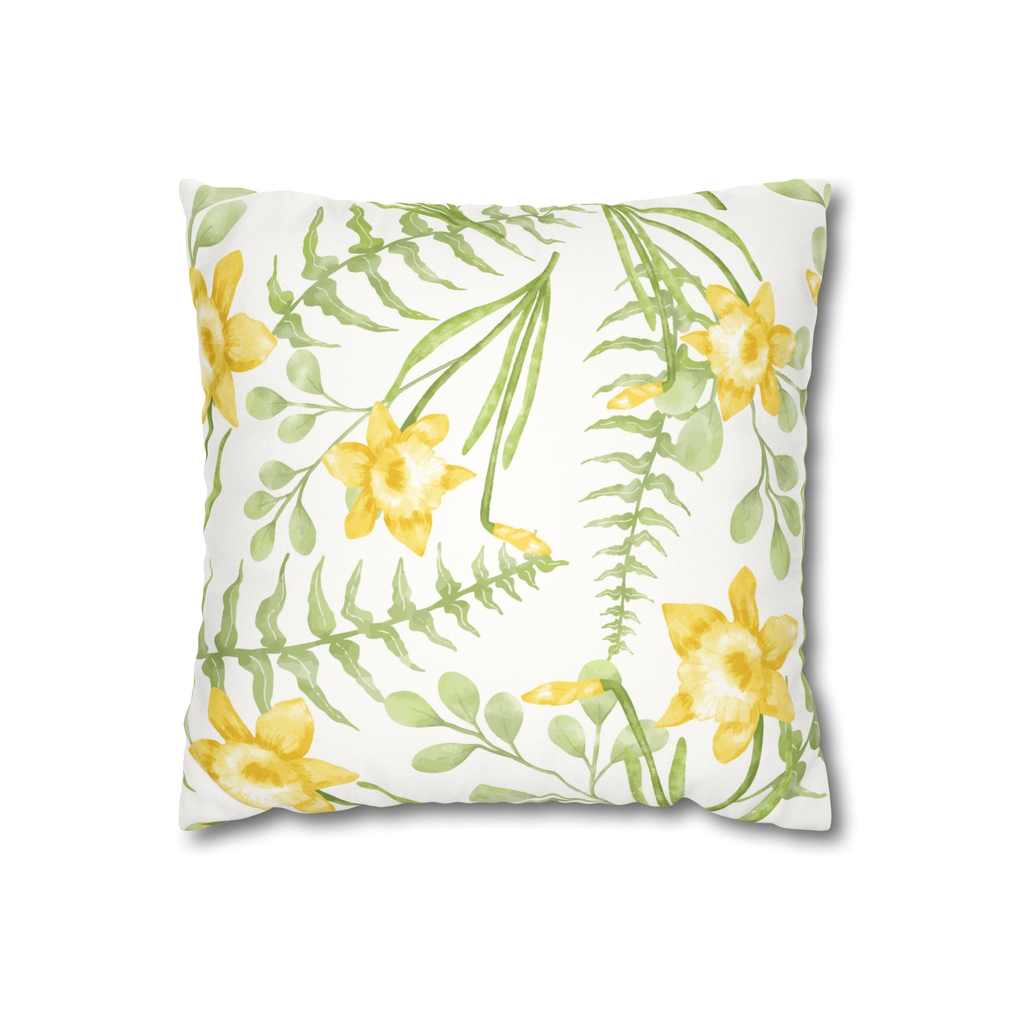 Daffodil Floral Faux Suede Square Pillowcase