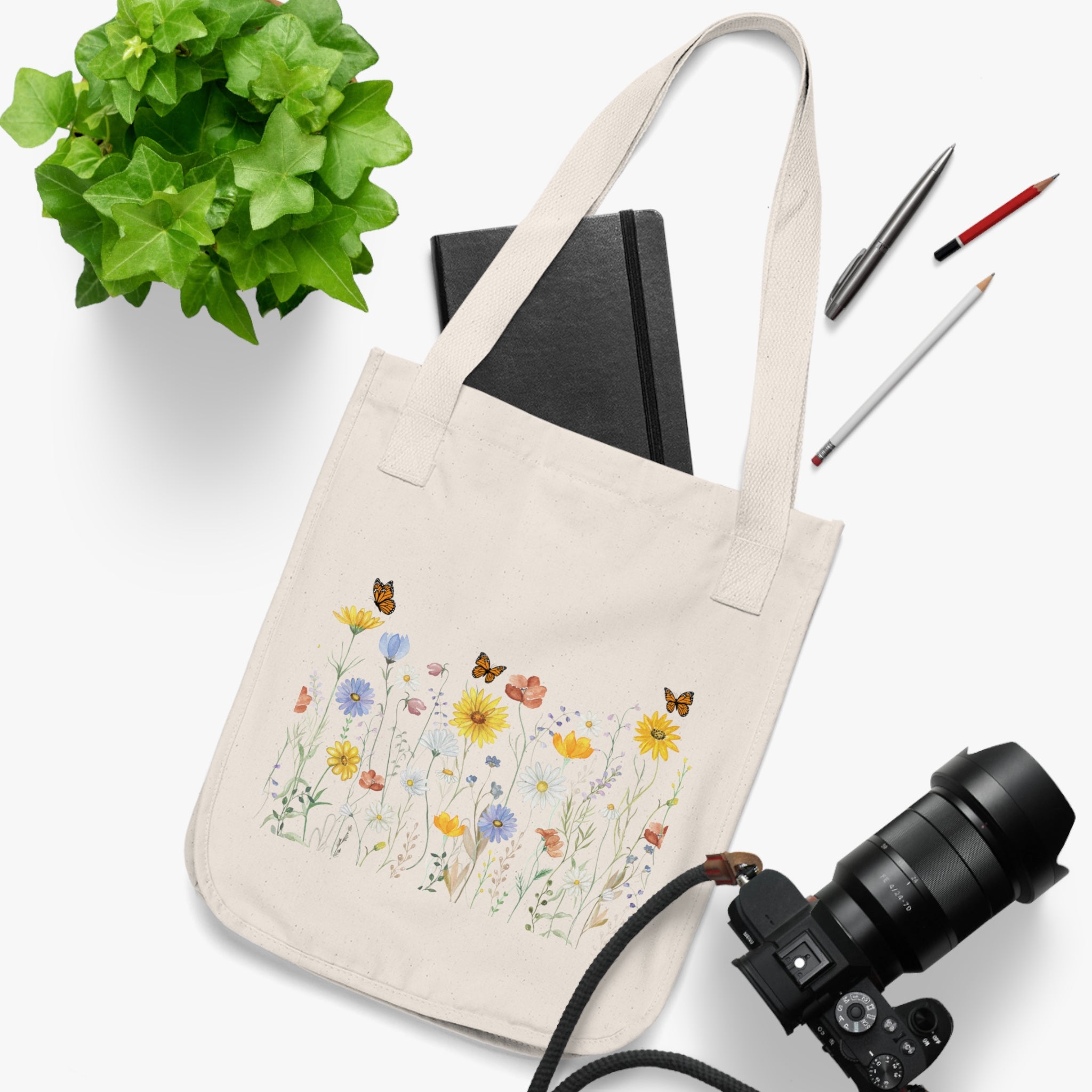 Canvas Tote Bag — Wildflower Garden Floral Print Organic Market Tote