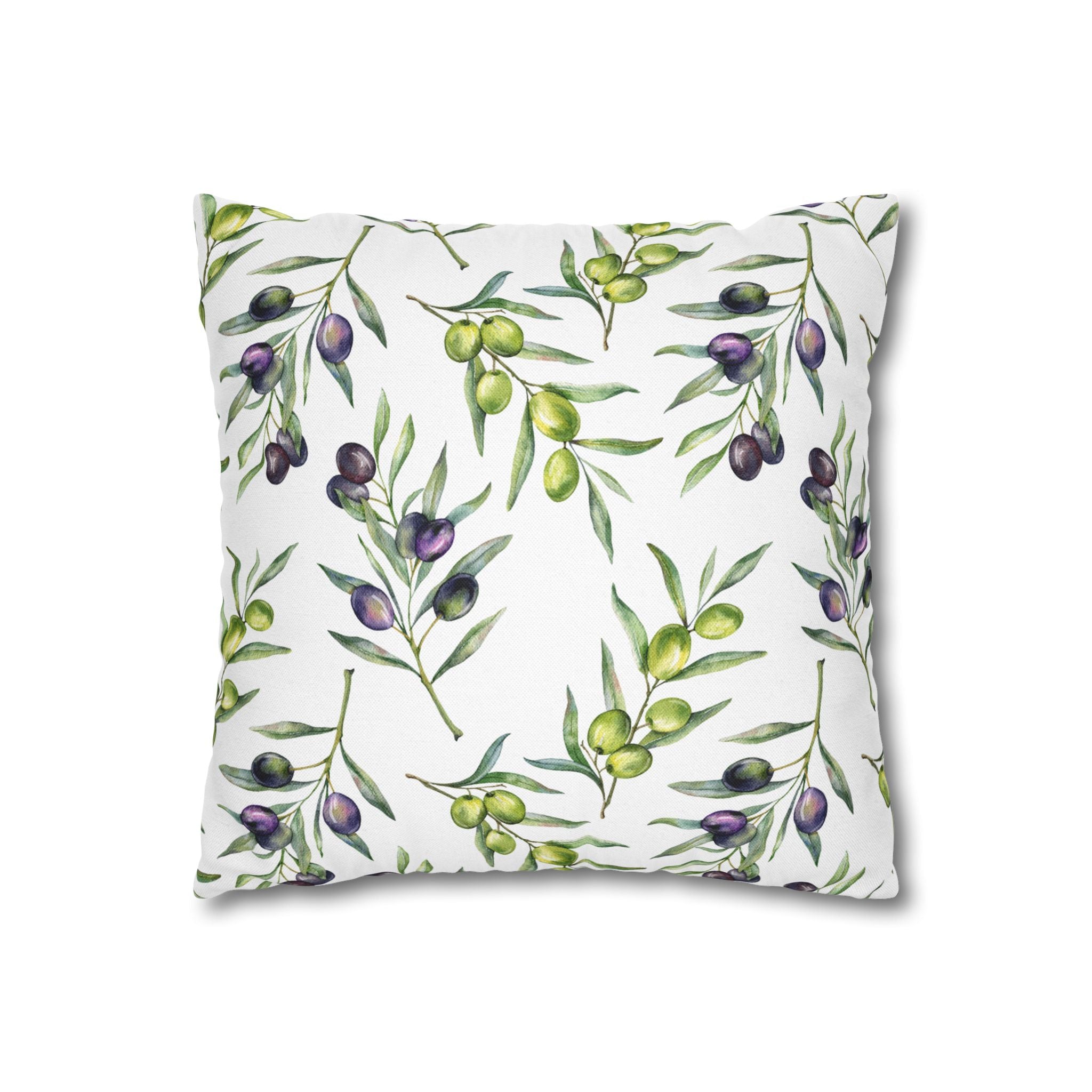 Olive Branch Decorative Pillowcase - Watercolor Mediterranean Throw Pillow Cover