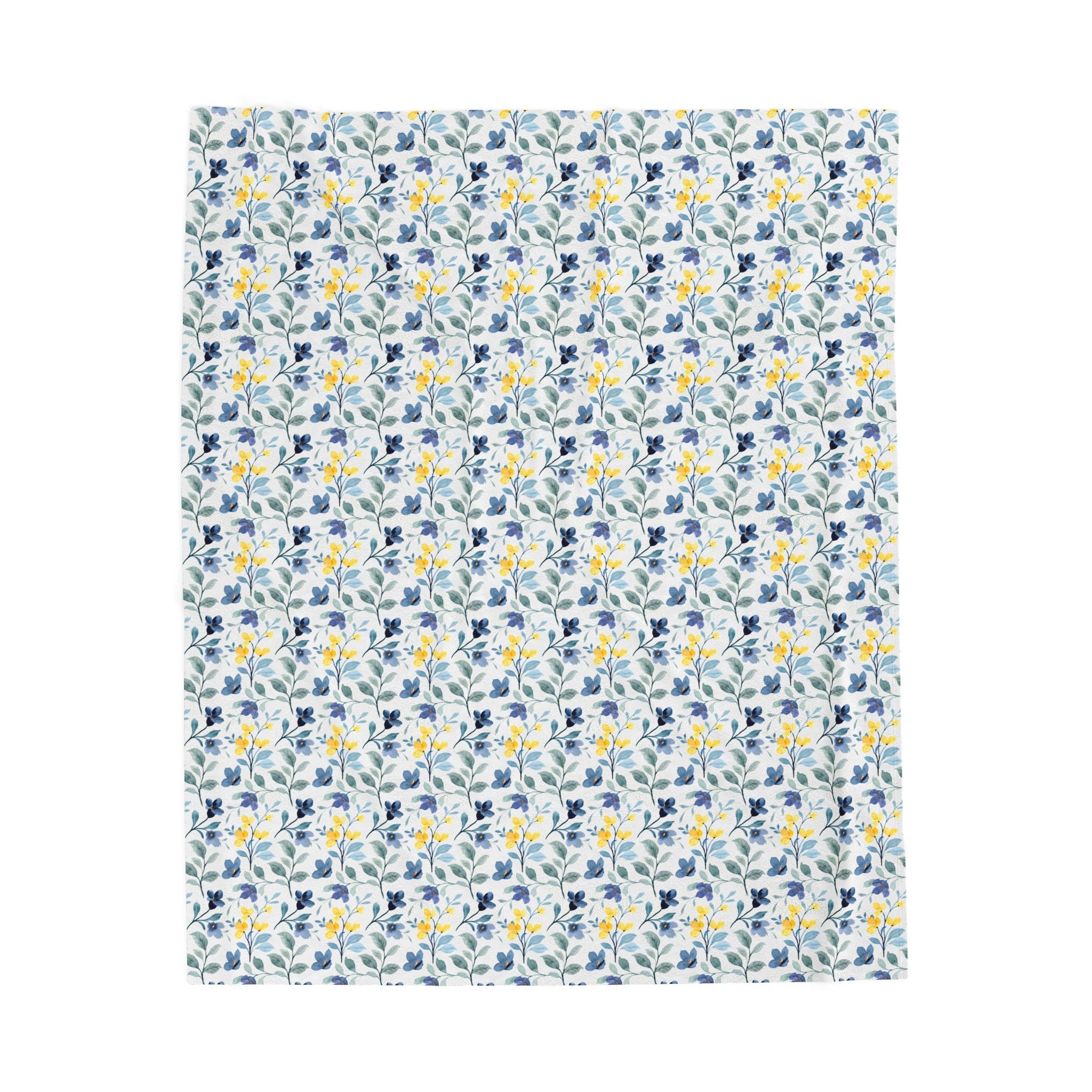 Floral Velveteen Plush Blanket — Blue & Yellow Botanical Throw