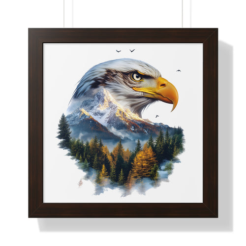 Bald Eagle Double Exposure Woodland Framed Poster Wall Art