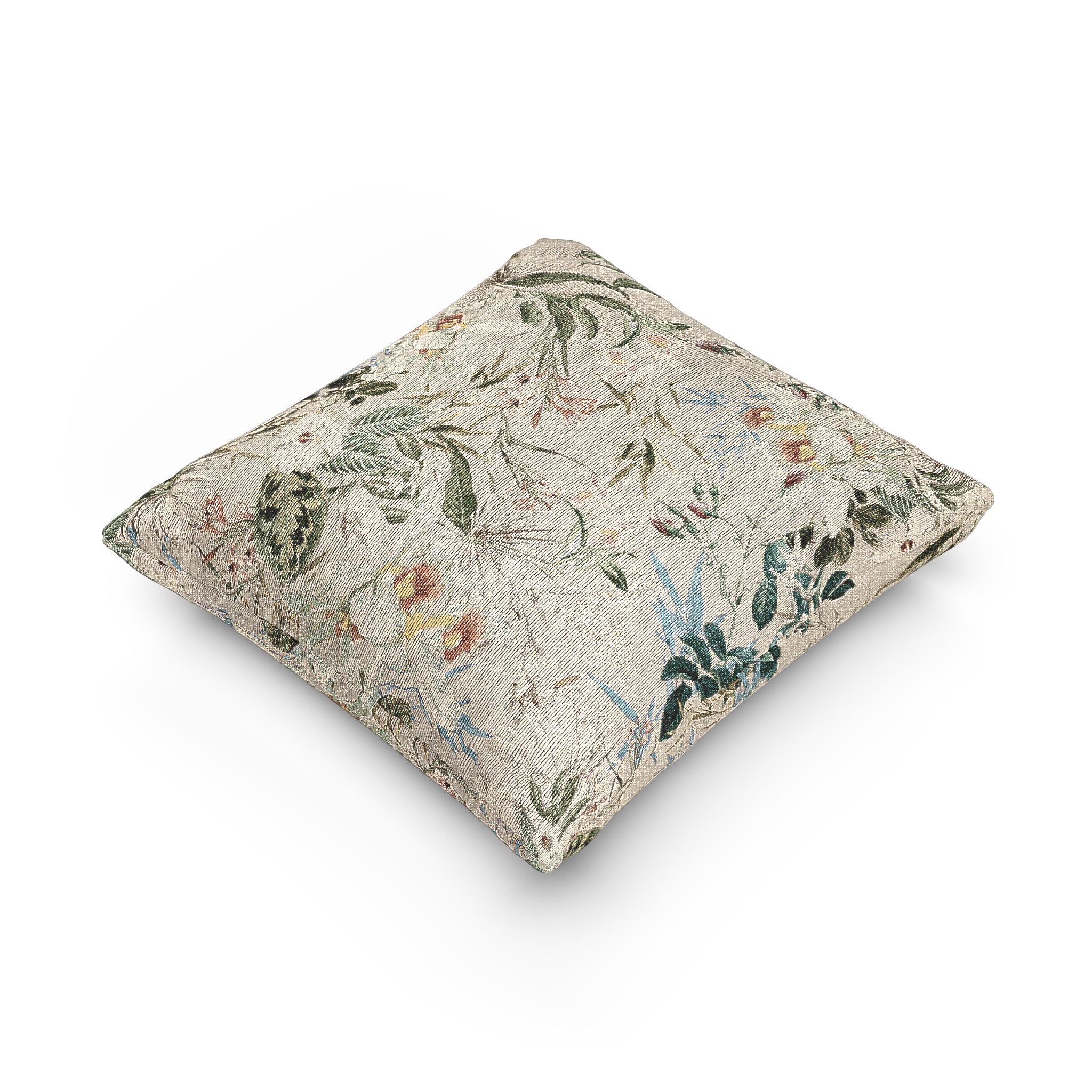 Botanical Woven Pillow — Vintage Floral Green Leaf Motif Decorative Cushion