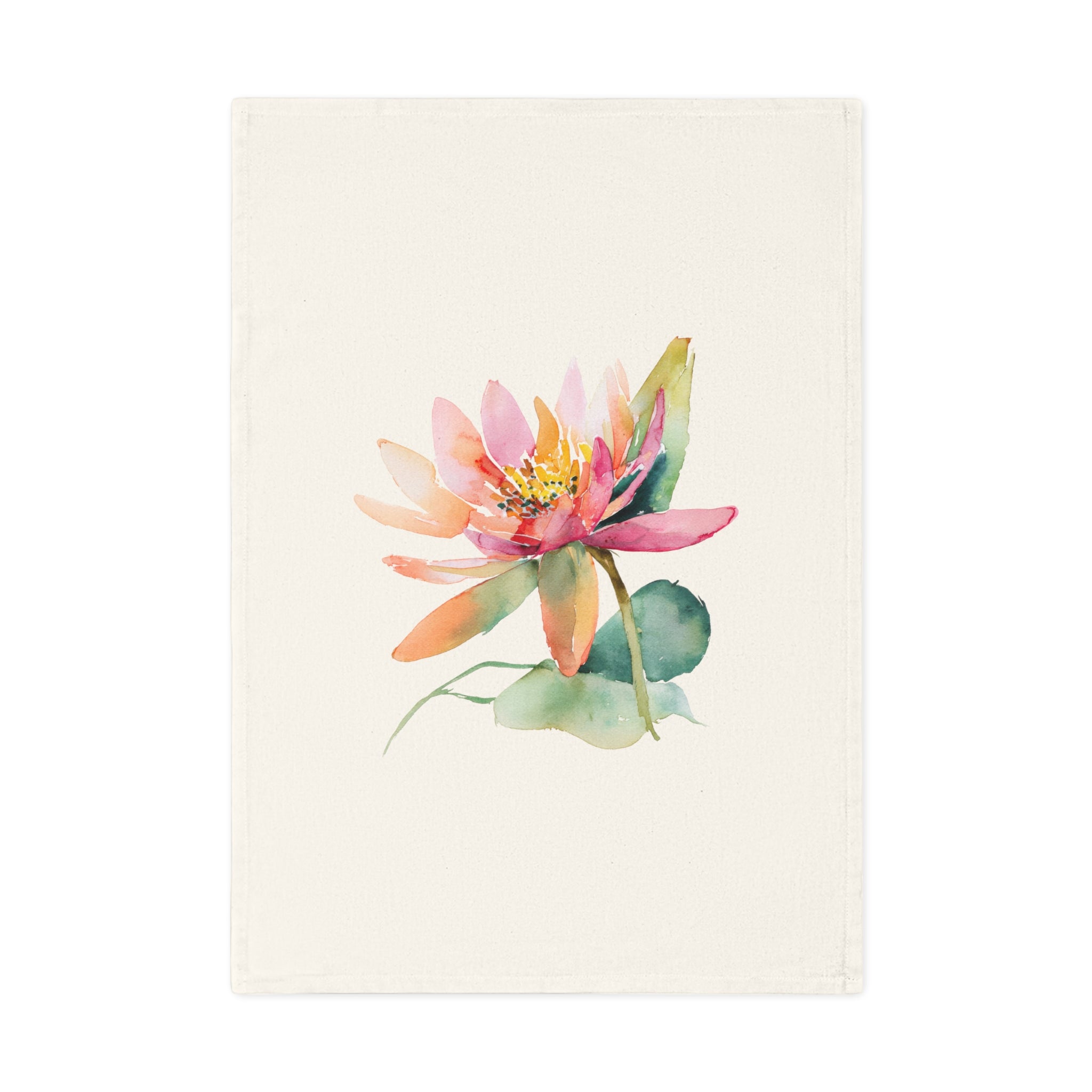 Watercolor Lotus Cotton Tea Towel — Floral Kitchen Decor, Botanical Gift