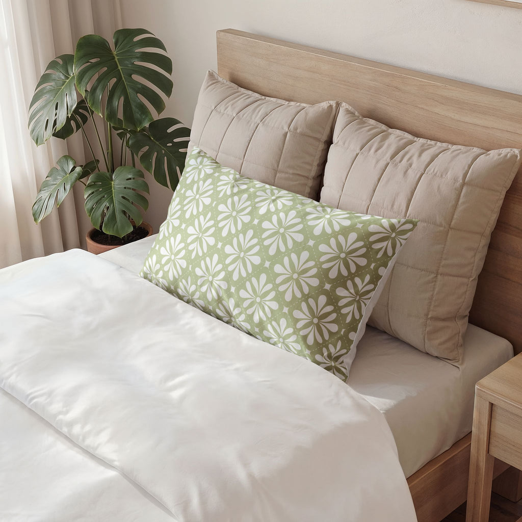 Green Cotton Pillow Sham — Decorative Patterned Pillowcase for Bedroom & Living Room