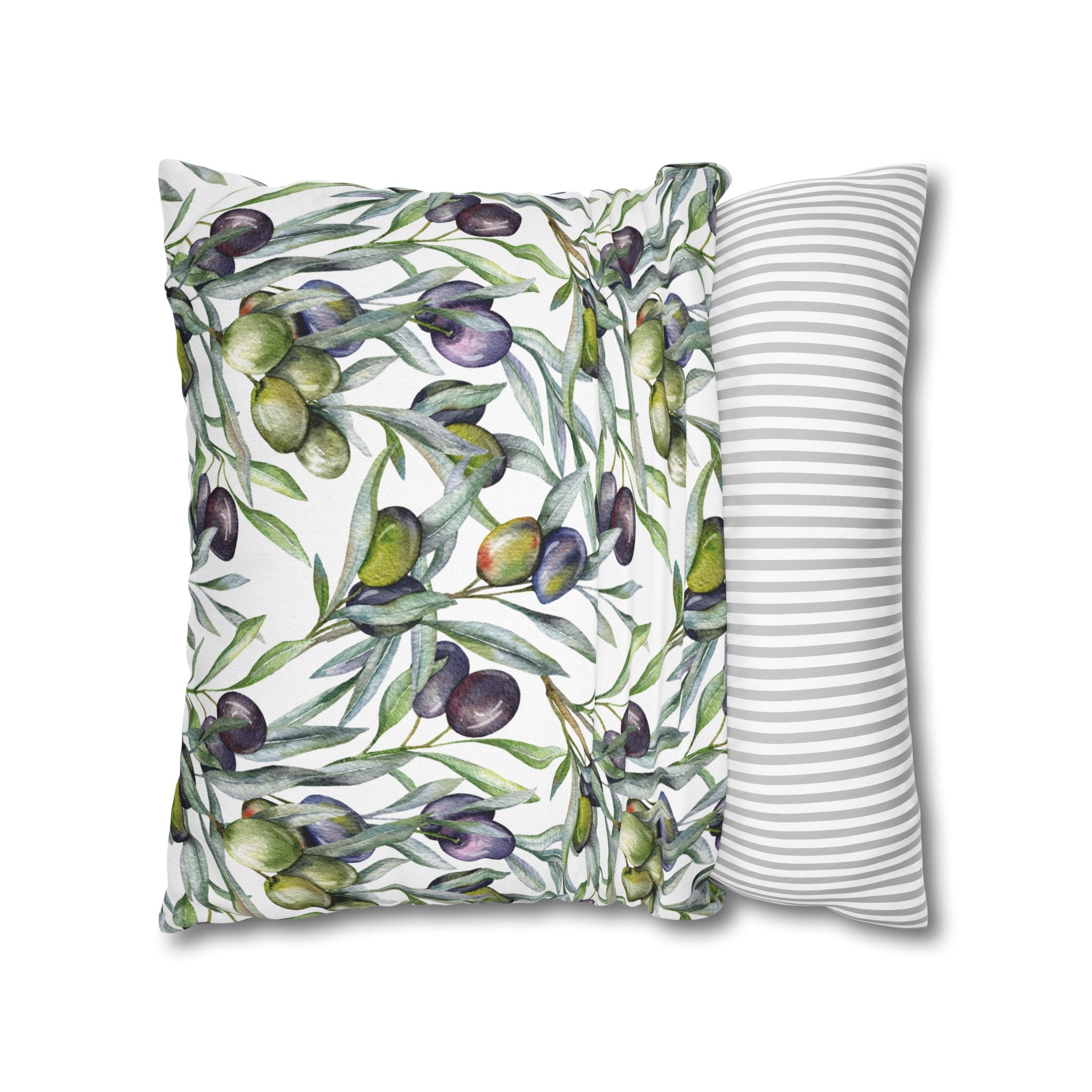 Olive Branch Decorative Pillowcase — Watercolor Mediterranean Throw Pillow Cover