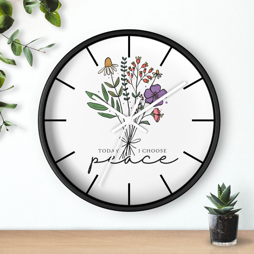 Floral "Today I Choose Peace" Wooden Wall Clock