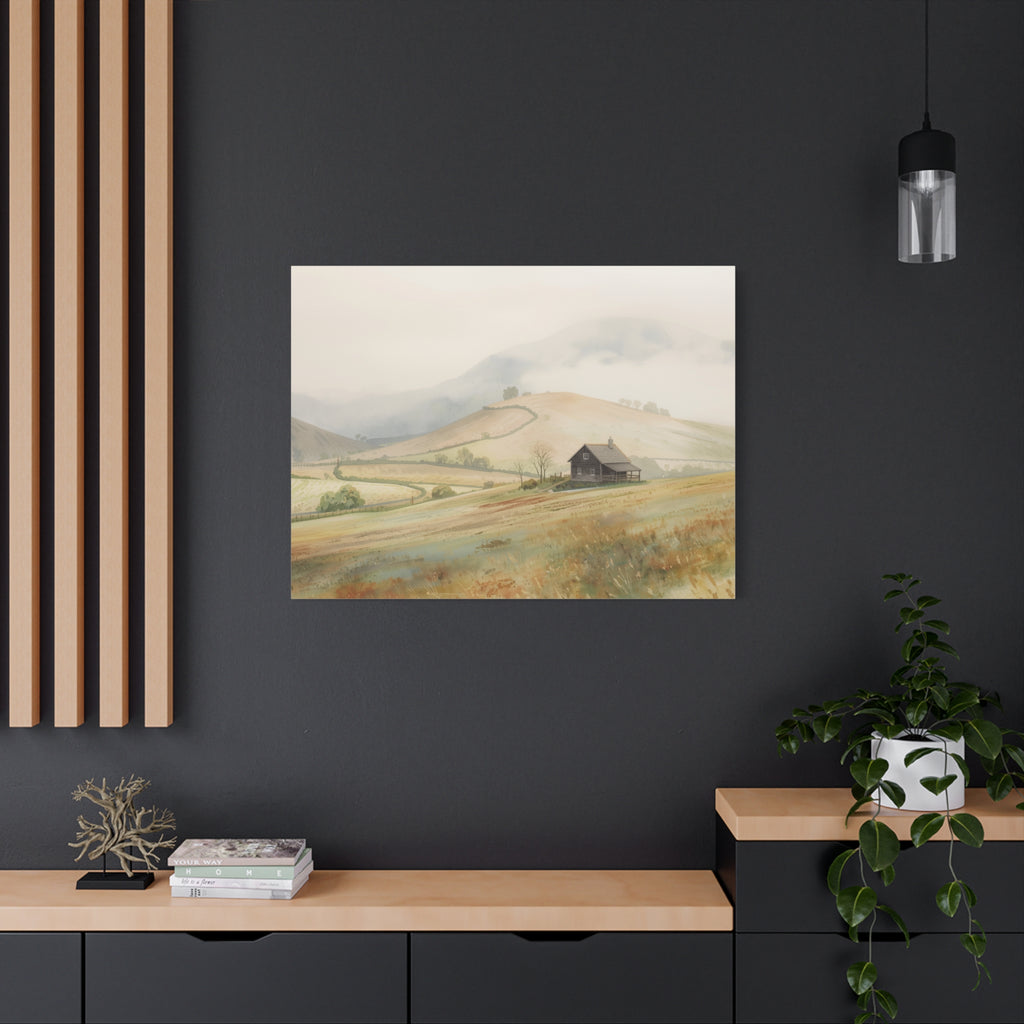 Rustic Morning Farm Landscape Canvas Print — Matte Stretched Wall Art