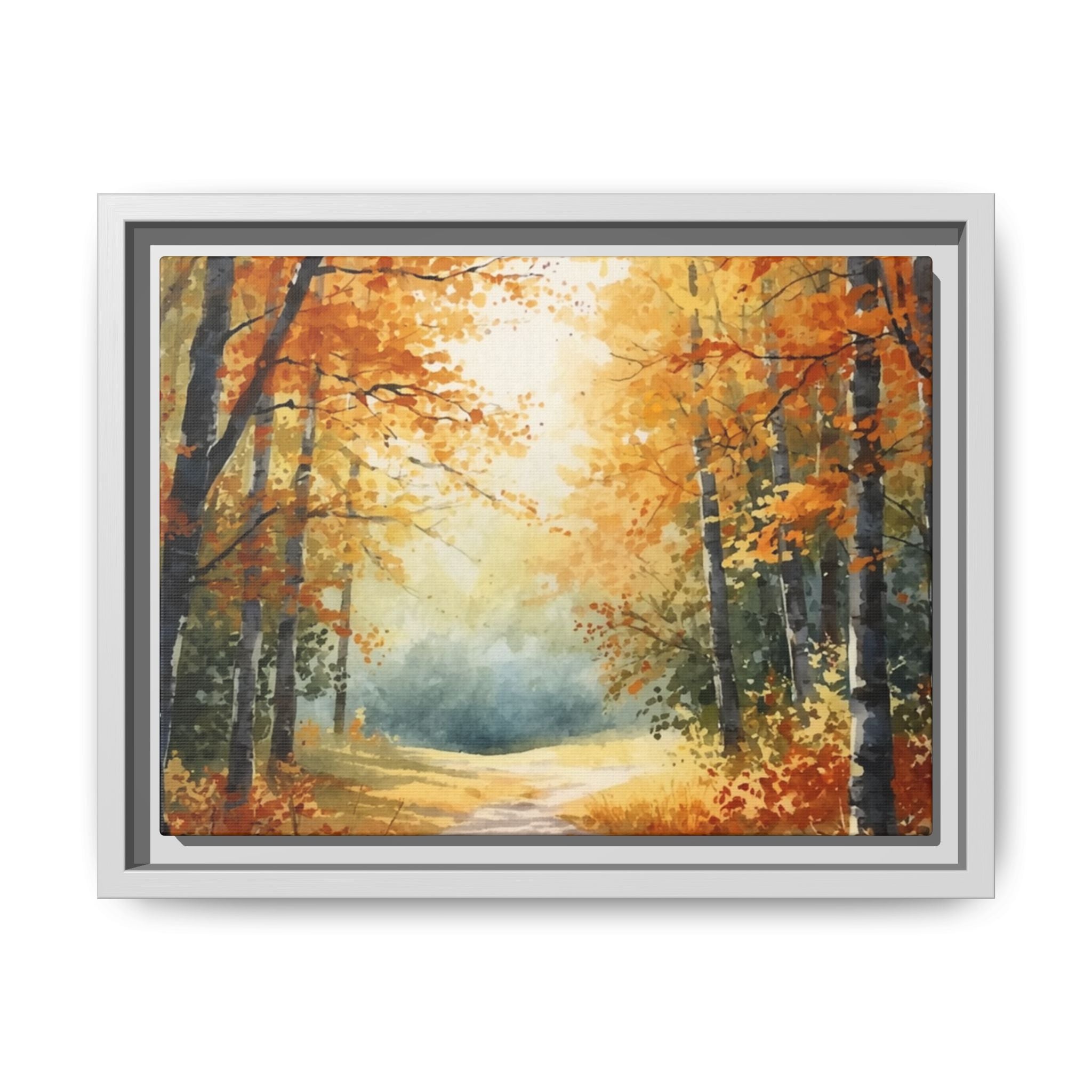 Autumn Forest Framed Canvas Wall Art — Matte Multi-Color