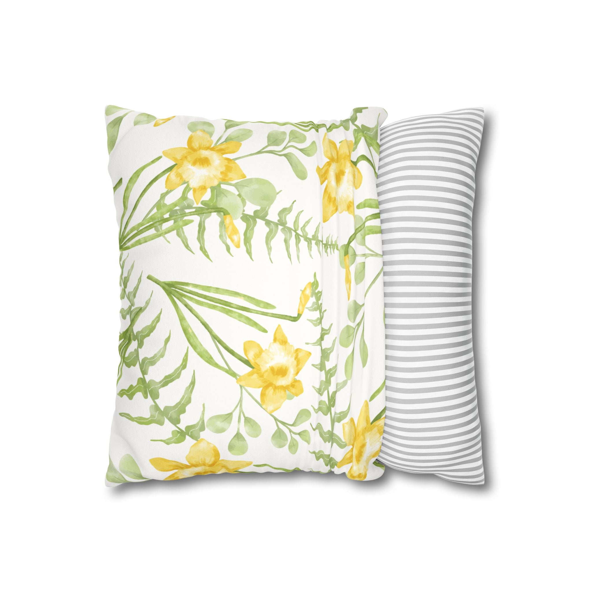 Daffodil Floral Faux Suede Square Pillowcase