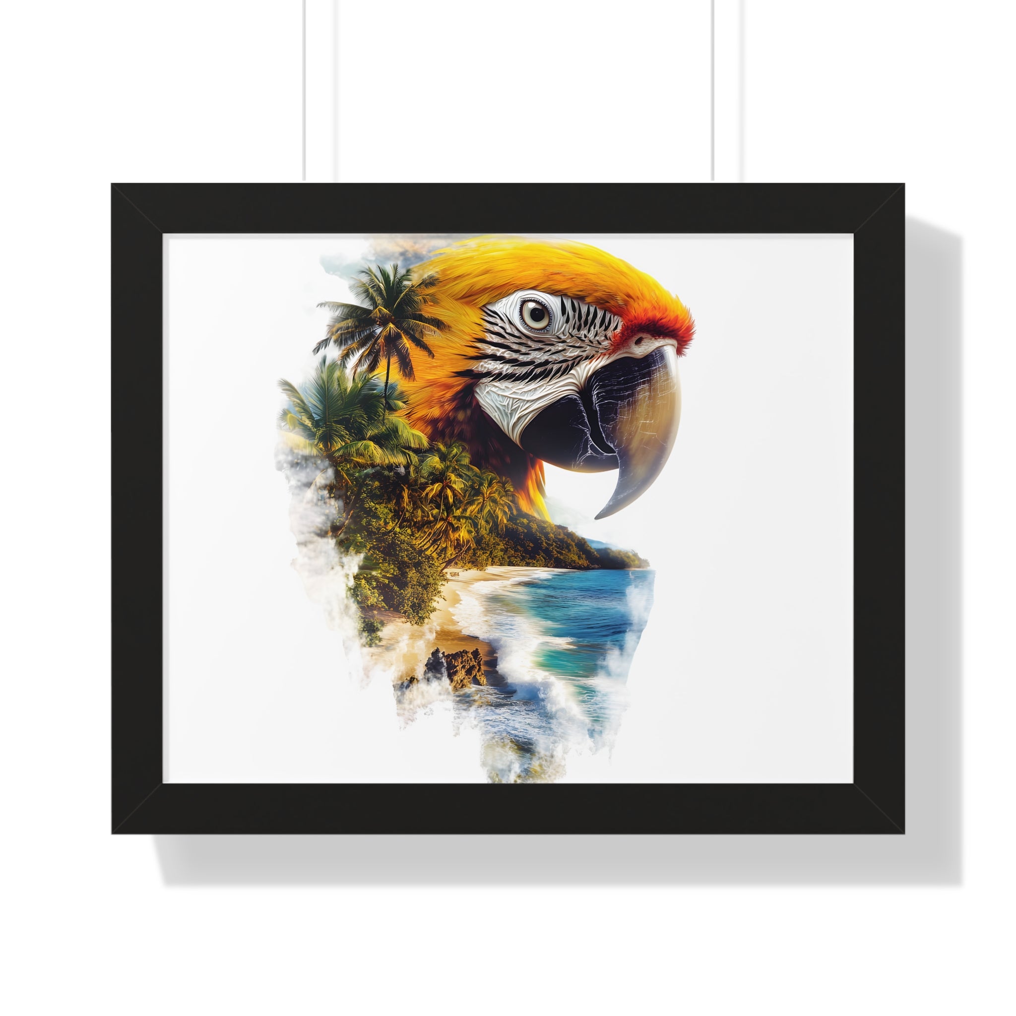 Framed Poster — Double Exposure Parrot & Tropical Island Print