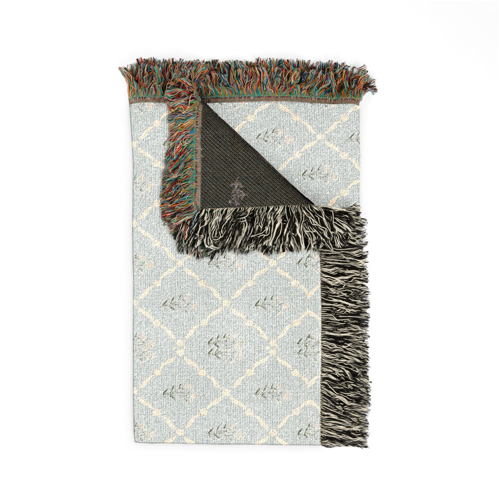 Woven Throw Blanket — Reversible Boho Diamond & Floral Pattern with Fringe