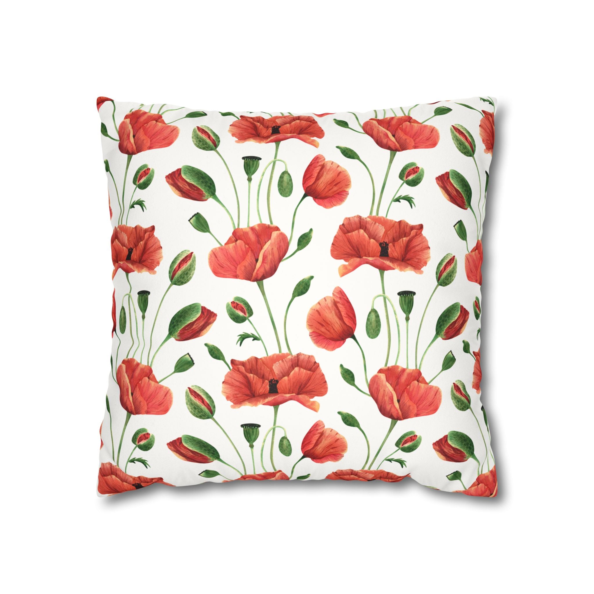 Poppy Floral Faux Suede Square Pillowcase