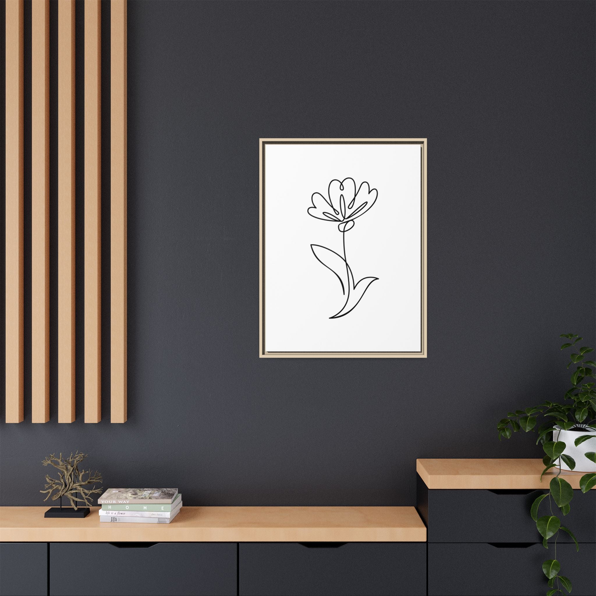 Minimal Floral Line Art Framed Canvas — Matte Multi-Color