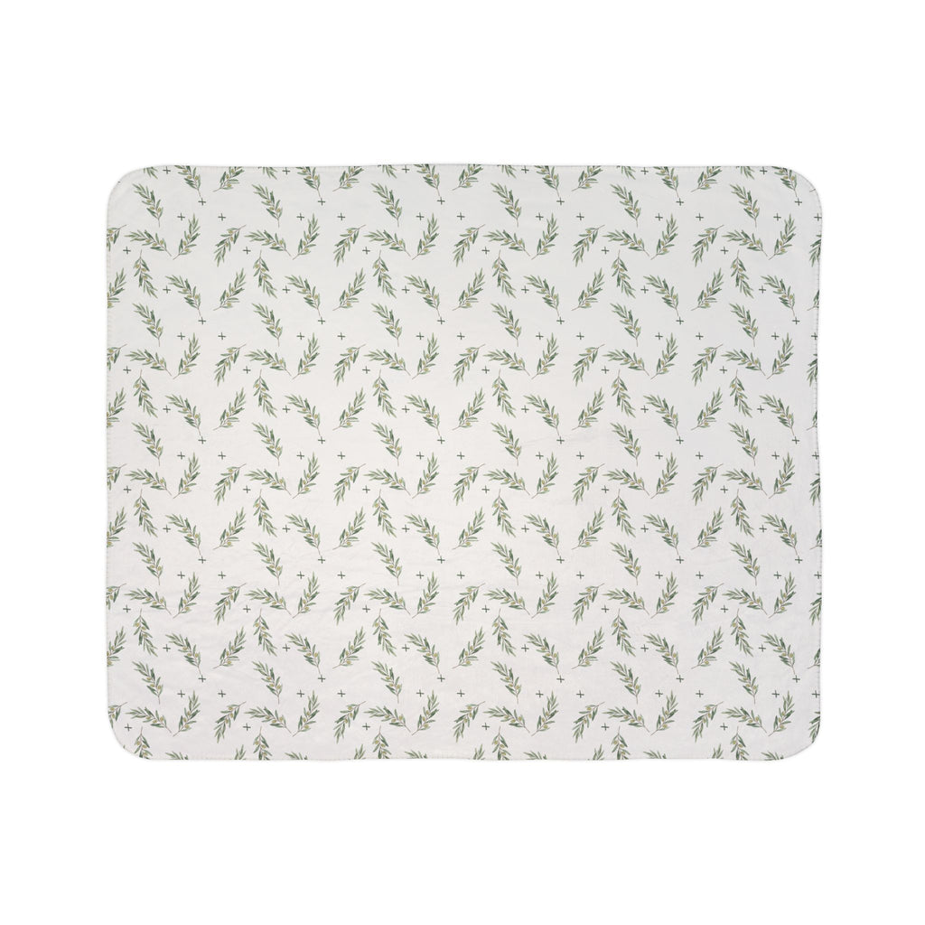 Olive Branch Sherpa Fleece Blanket — Cozy Botanical Throw