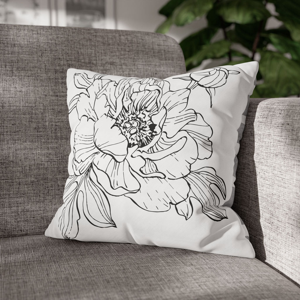 Floral Meadow Pillowcase — Bright Yellow Botanical Square Throw Pillow Cover