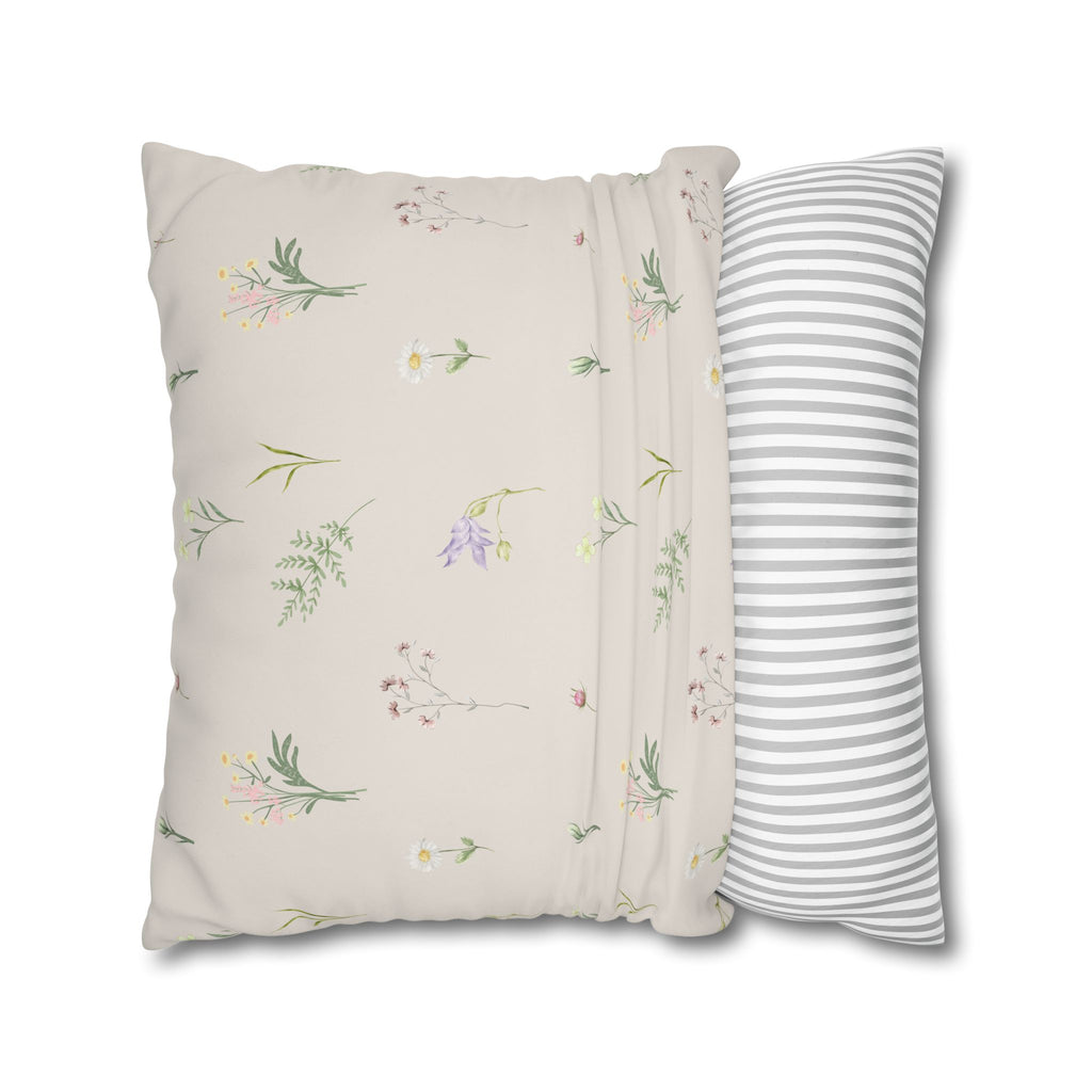 Cottage Wildflowers Square Poly Canvas Pillowcase — Floral Country Throw Pillow